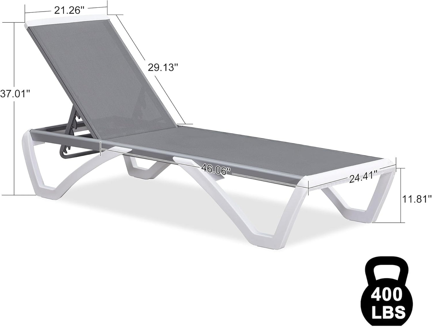 PURPLE LEAF Patio Chaise Lounge Chair Outside Aluminum Plastic Stackable Tanning Chairs for Pool Sunbathing Beach Deck Outdoor Lounger, Grey