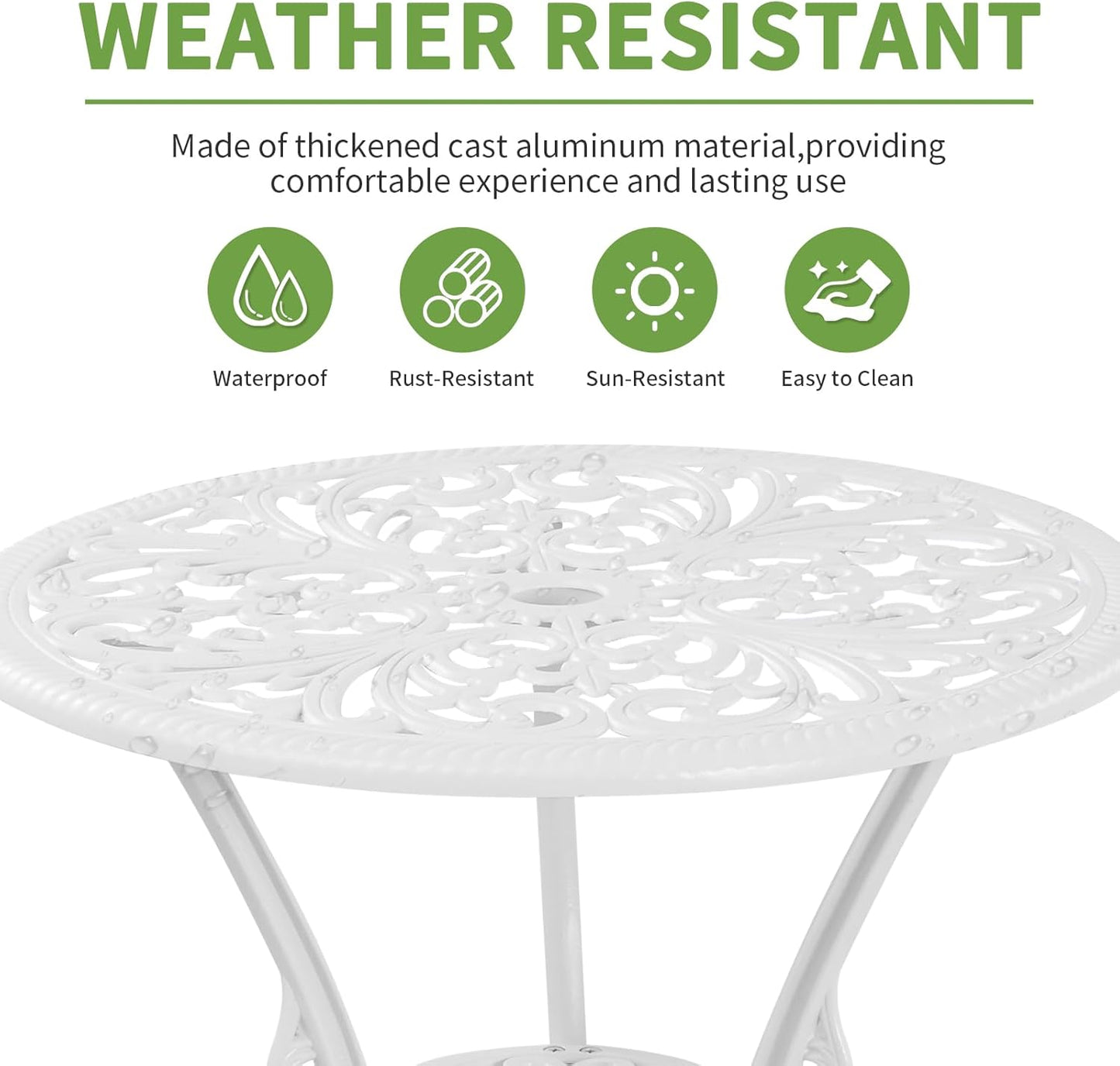 Outdoor 3 Piece Patio Set,Cast Aluminum Bistro Table and Chairs Set of 2 with Umbrella Hole, AIl-Weather Resistance Patio Bistro Set for Yard, Garden, Balcony, Black(White)