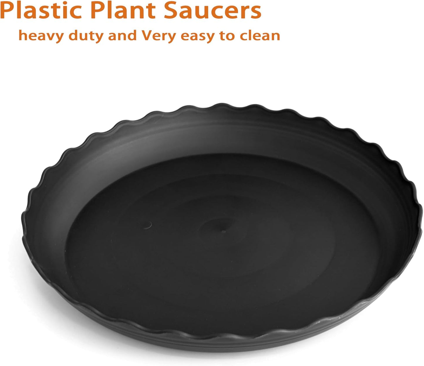 Large Plant Saucer 16 inch, 2 Pack Heavy Sturdy Plastic Plant Tray for Planter, Flower Saucers for Indoors, Flower Pots Saucers, Plant Drainage Tray Round (Black)