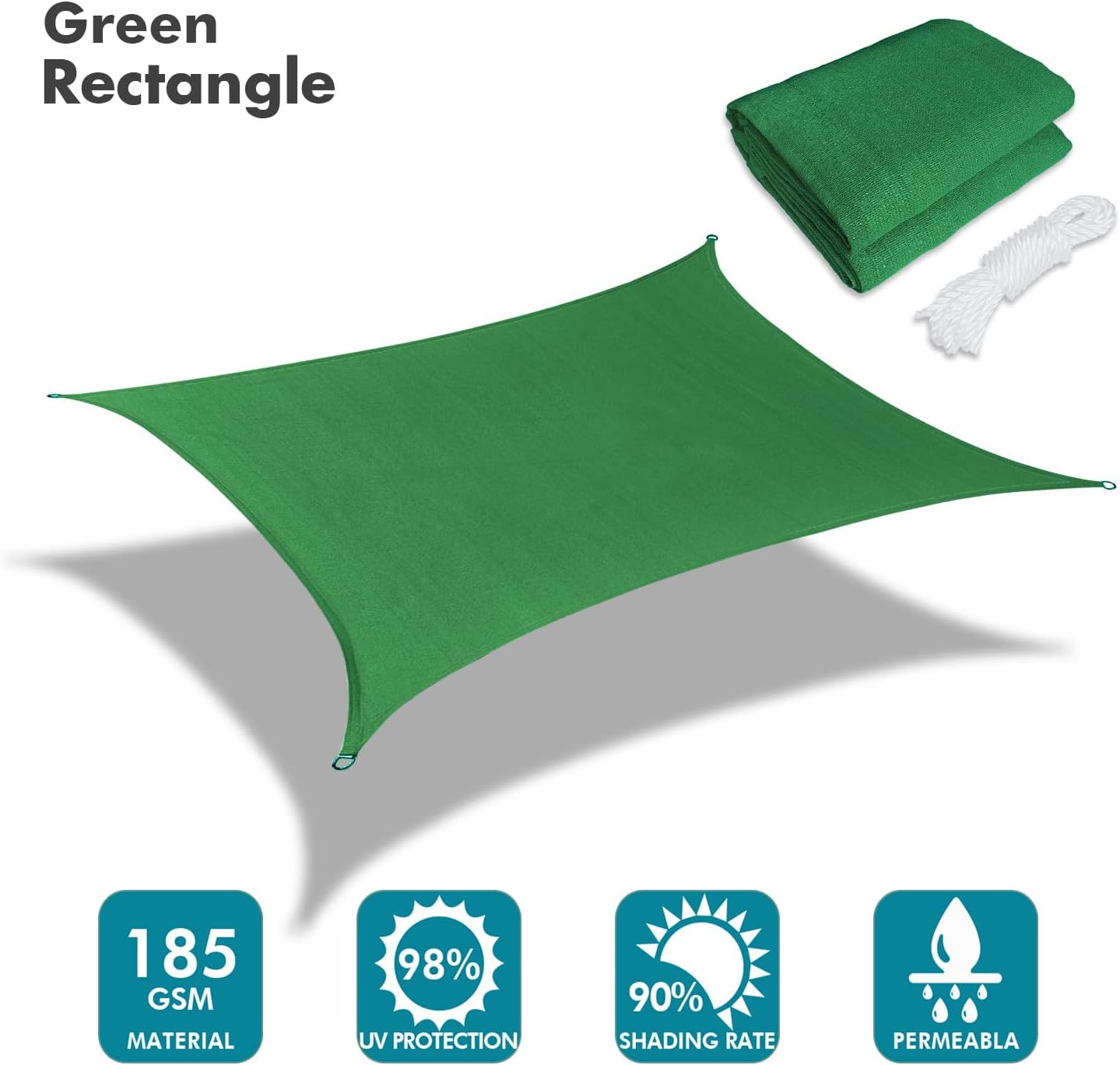 KANAGAWA 6'X10' Dark Green Custom Size Sun Shade Sail Rectangle UV Block Canopy Cover for Patio Backyard Lawn Garden Outdoor (Customized Available)
