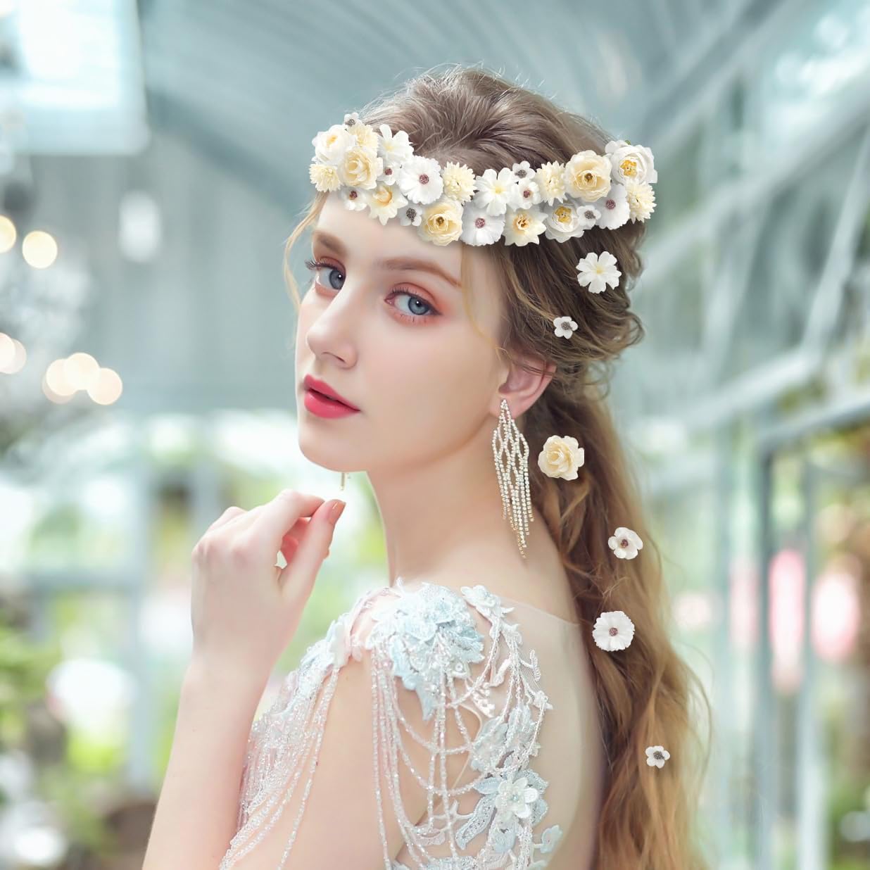 Faux Flower Heads Small Silk Artificial Flower DIY Fake Mini Flowers Rose Daisy Multicolor Flowers Craft Supplies for Wedding Party Wreath Graduation Season Party Home Decor (45, White)