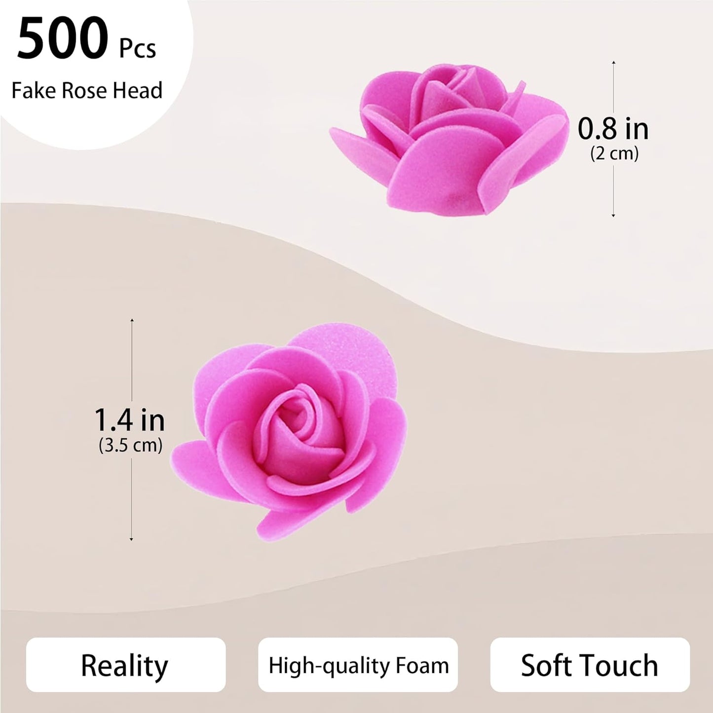 500 Pcs 1.4 Inch Mini Artificial Flowers Head Bulk 5 in 1 Set Faux Foam Fake Small Rose Tiny Baby Flores Bouquet Cake Gift Home Decoration DIY Craft (Hot Pink)