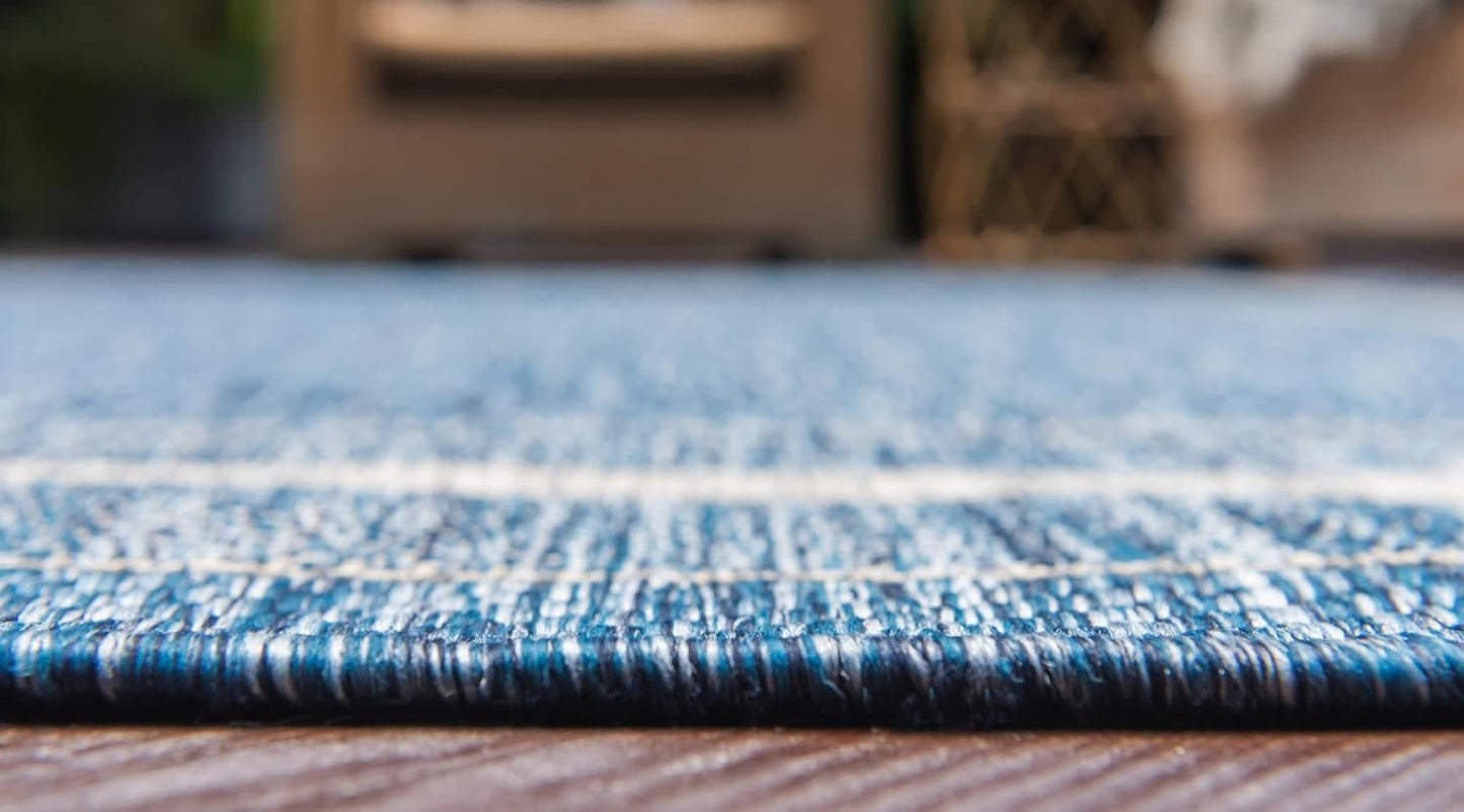 Unique Loom Outdoor Border Collection Area Rug - Soft Border (8' x 11' 4" Rectangle, Blue/ Ivory)
