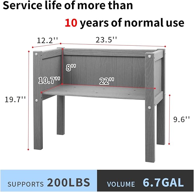 Raised Garden Bed with Drainage Hole Waterproof HDPE Elevated Planter Box with Legs Stable and Durable to Plant Herb Vegetable Flower,Patio,Balcony Outdoors/Indoors Gray