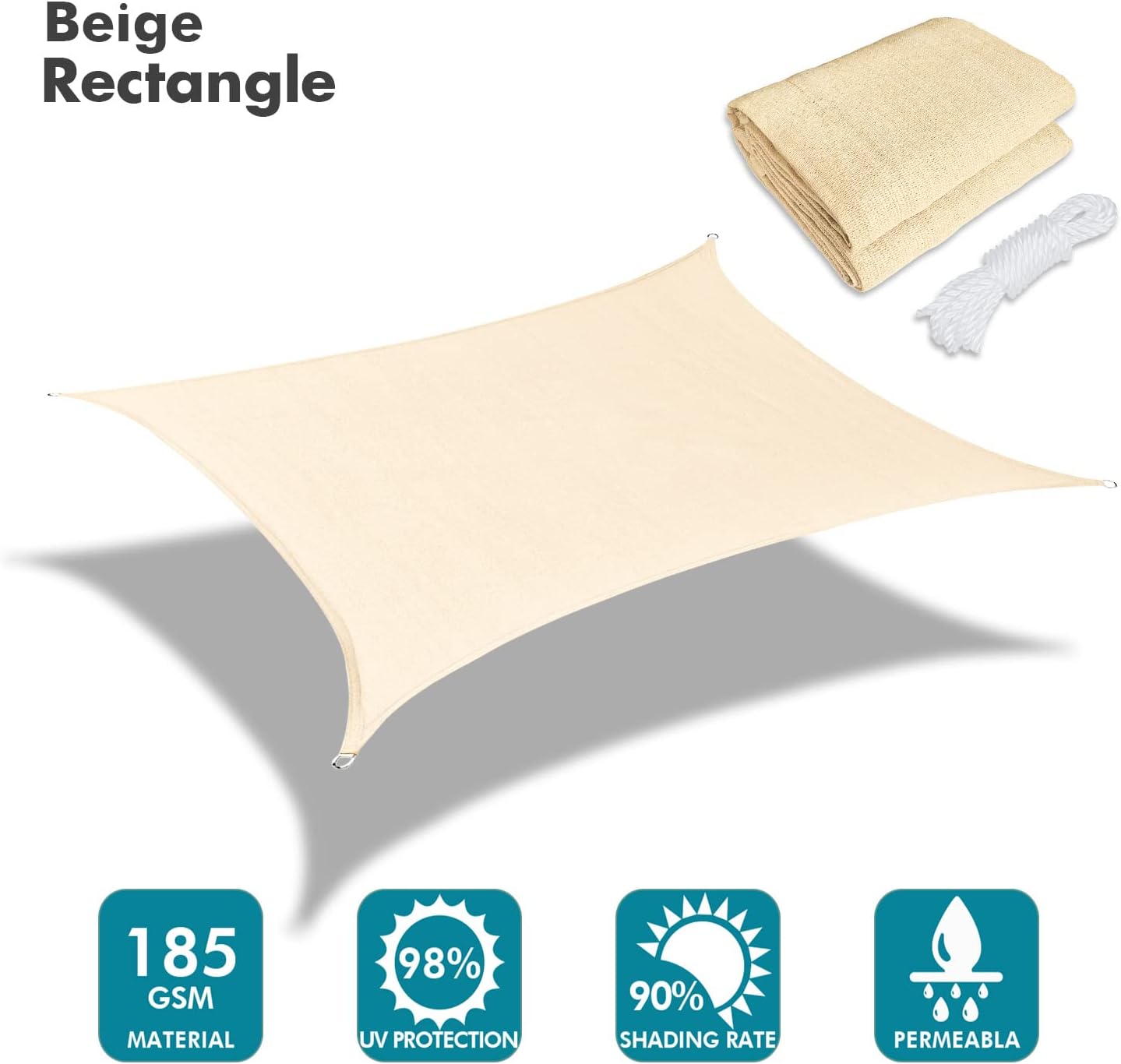 KANAGAWA 21'X24' Cream Custom Size Sun Shade Sail Rectangle UV Block Canopy Cover for Patio Backyard Lawn Garden Outdoor (Customized Available)