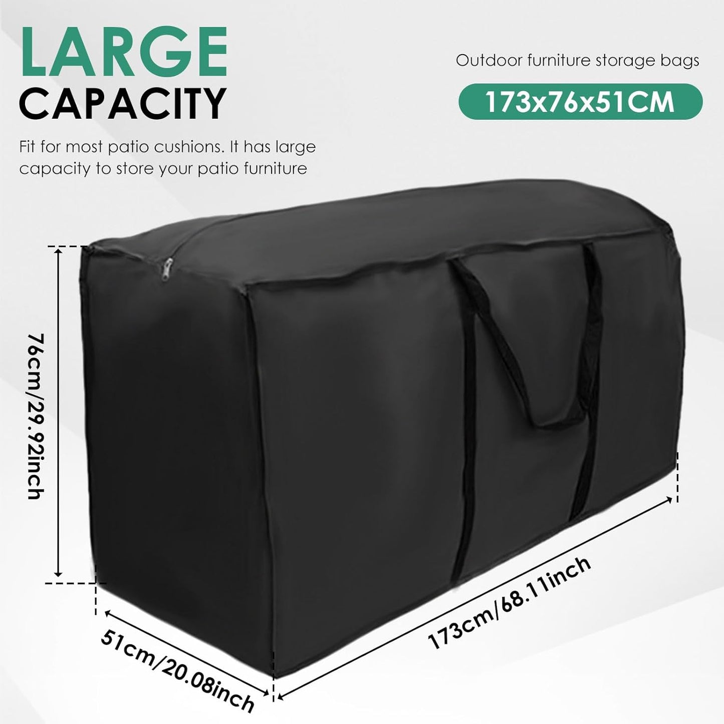 Patio Cushion Storage Bag Outdoor Cushion Storage with Zipper and Handles Size 68" L x 30" W x 20" H Heavy Duty for Cushion,Bedding, Blanket, Comforters, Pillow Storage (1Pack)