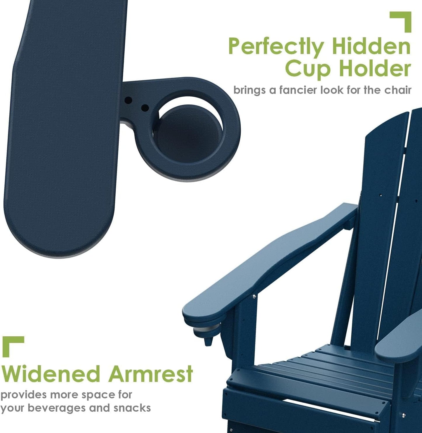 GREENVINES Folding-Adirondack-Chairs-Set-of-2 | HDPE Plastic | Fire Pit Chair | All Weather | Cup Holder | Blue | for Deck Backyard Patio Outdoor Garden