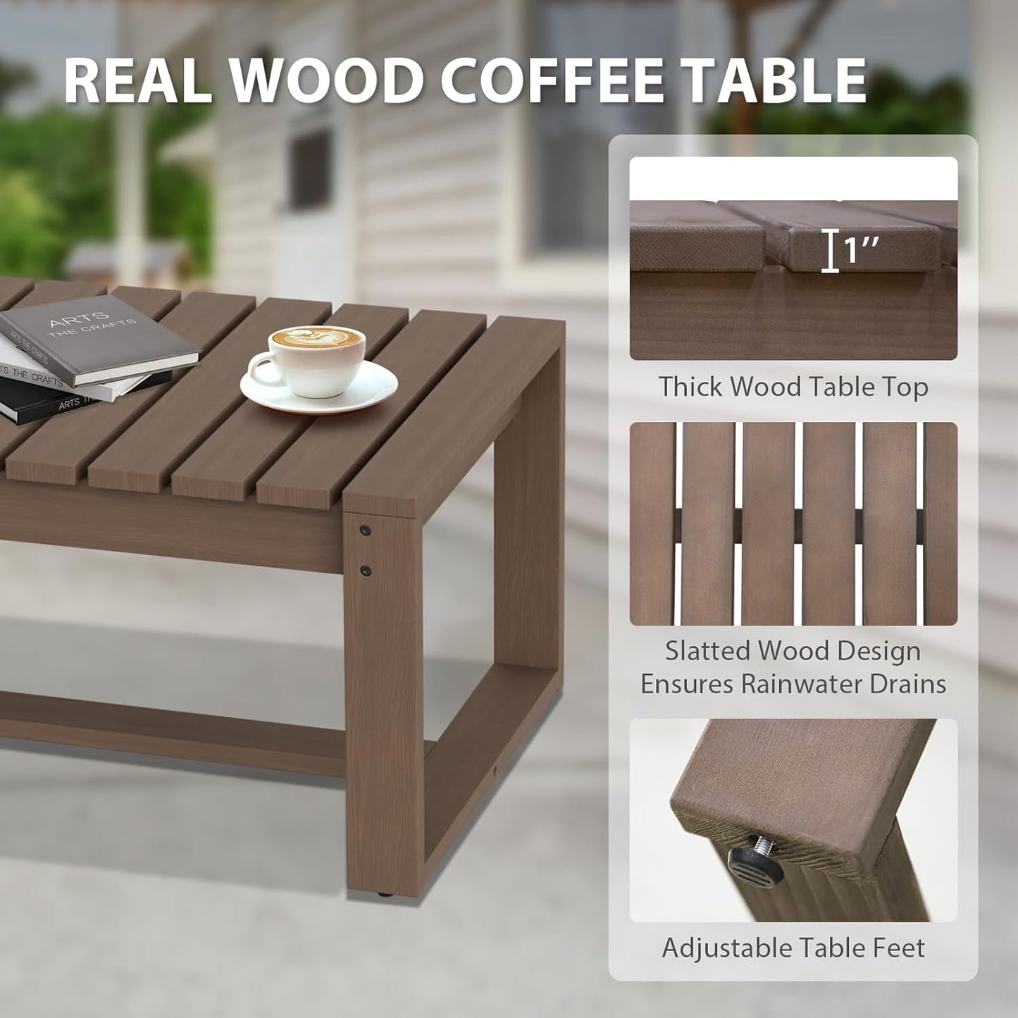 EAGLE PEAK Natural Wood Outdoor Patio Furniture, Cedar Furniture, Conversation Set, Outdoor Seating for Deck Patio Porch, Sofa 2 Chairs 2 Ottomans & Coffee Table, 6 Pieces, Brown/Beige