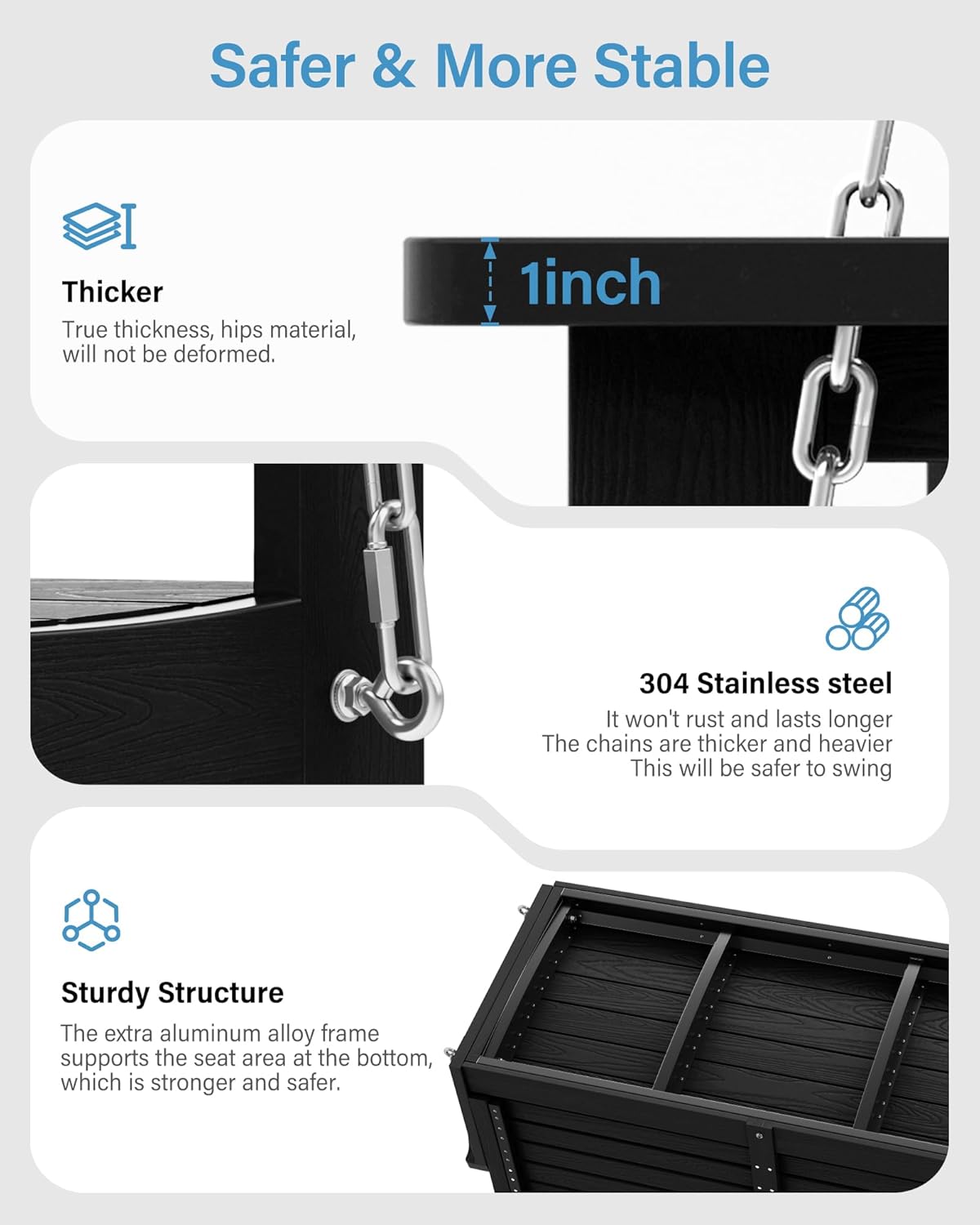 YEFU Hanging Porch Swing Set of 2,2-Seat Patio Swing Bench,All-Weather Swing Chair with Hanging Chains,Look Like Real Wood,for Garden and Courtyard,800LBS Weight Capacity,4FT,Black