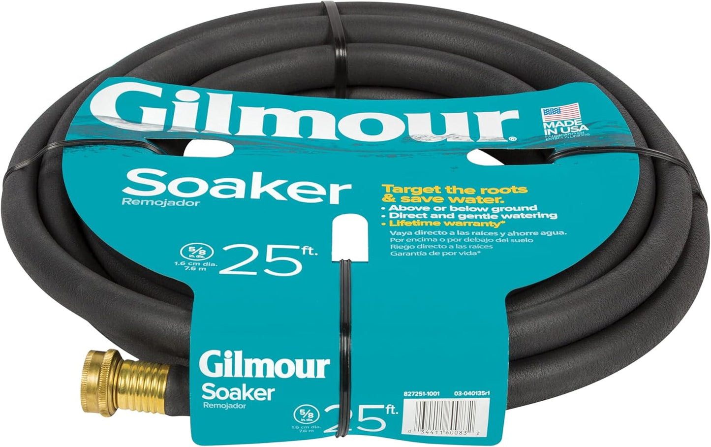 Gilmour 5/8" x 25' Round Weeper Soaker Hose for Garden Beds, Drip Irrigation Outdoor Hose, Flexible Garden Hose for Vegetable Gardens, Flower Beds, Lawns, and Orchards