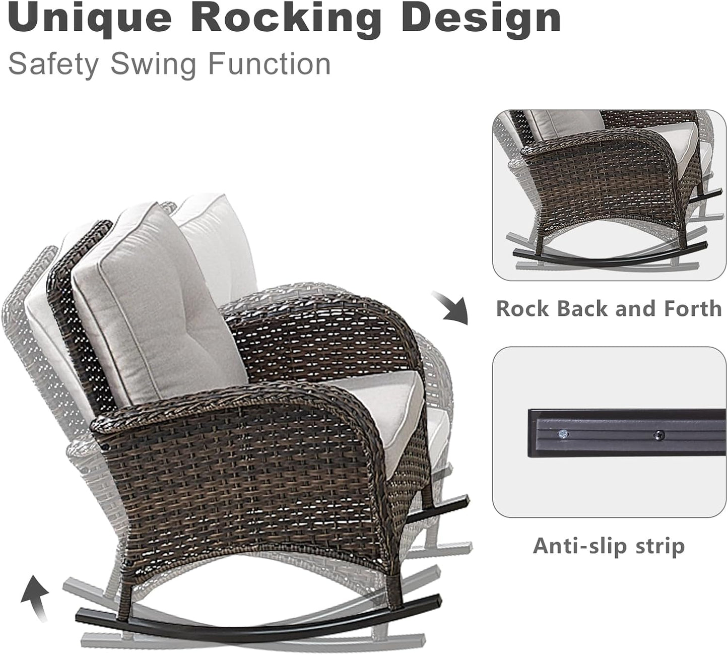 HUMMUH 5-Piece Patio Furniture Set with Fire Pit,Wicker Outdoor Rocking Chairs Patio Sofa for Backyard,Poolside,Deck