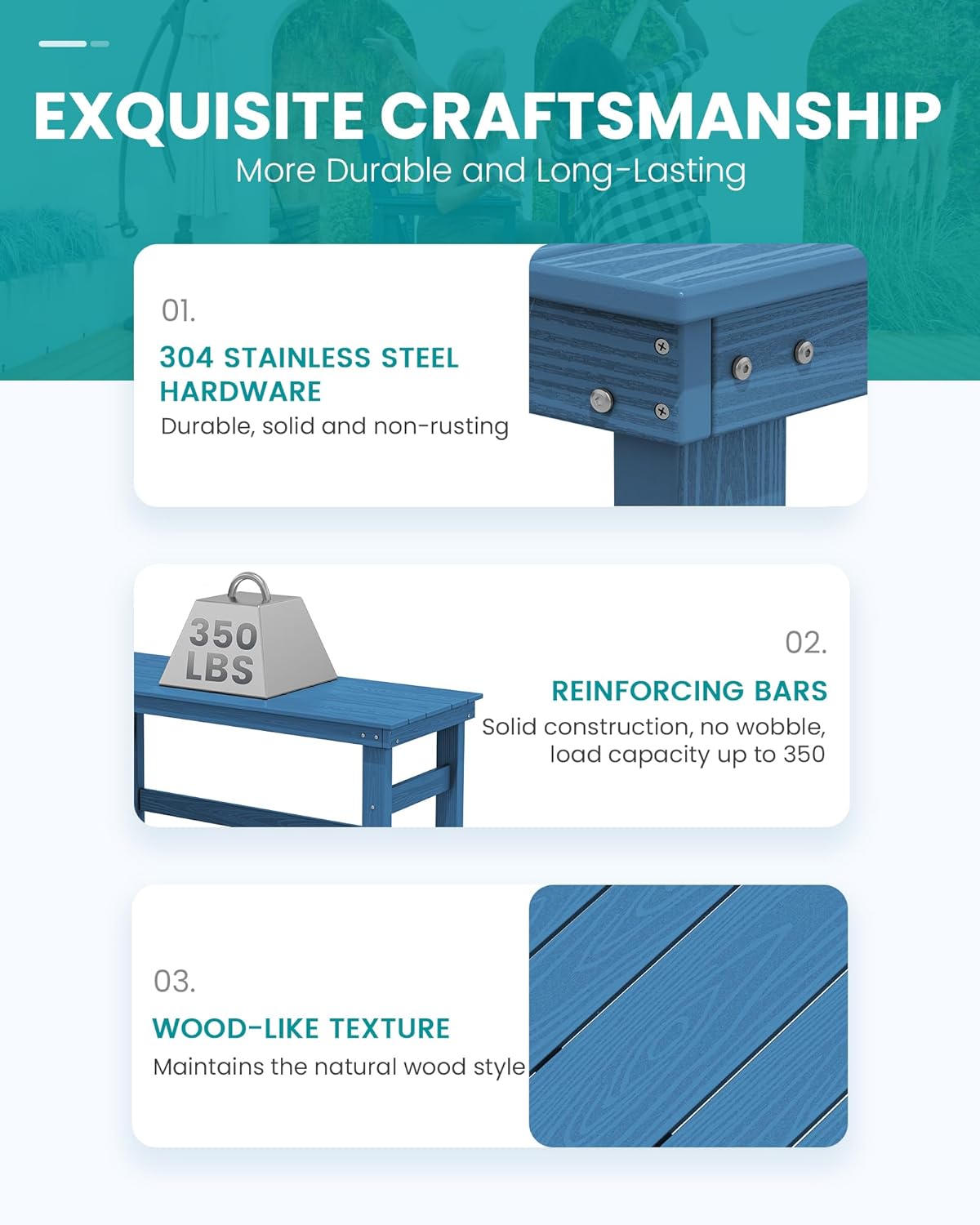 SERWALL 41" Outdoor Bar Table, HDPE Patio Bar Counter Height Table, All Weather Adirondack Outdoor Bar Height Table, Rectangle Patio Bar Table for Outside, Garden, Backyard, Balcony, Poolside, Blue