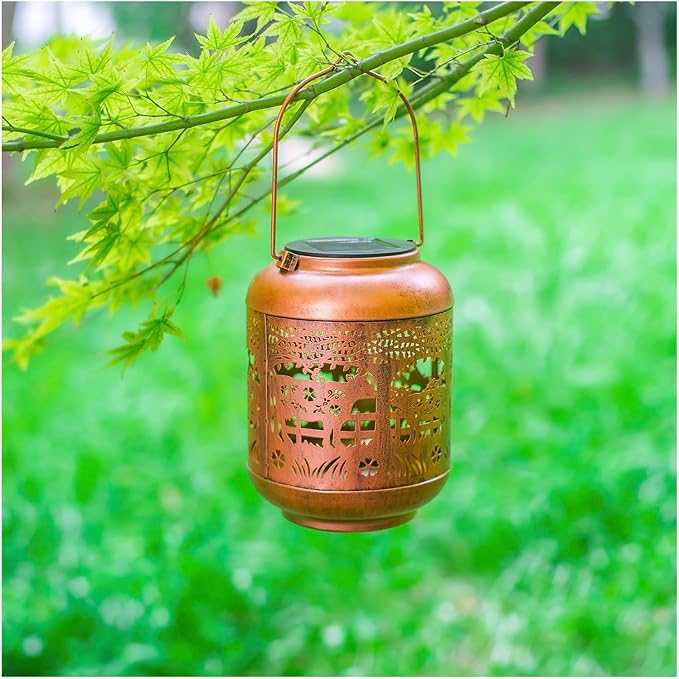 Cow Solar Lanterns Outdoor Waterproof Hanging Solar Lights Cow Gifts for Women Men Mom Metal Decorative LED Outdoor Lanterns for Patio, Lawn, Landscape, Garden Decor, Yard Decorations