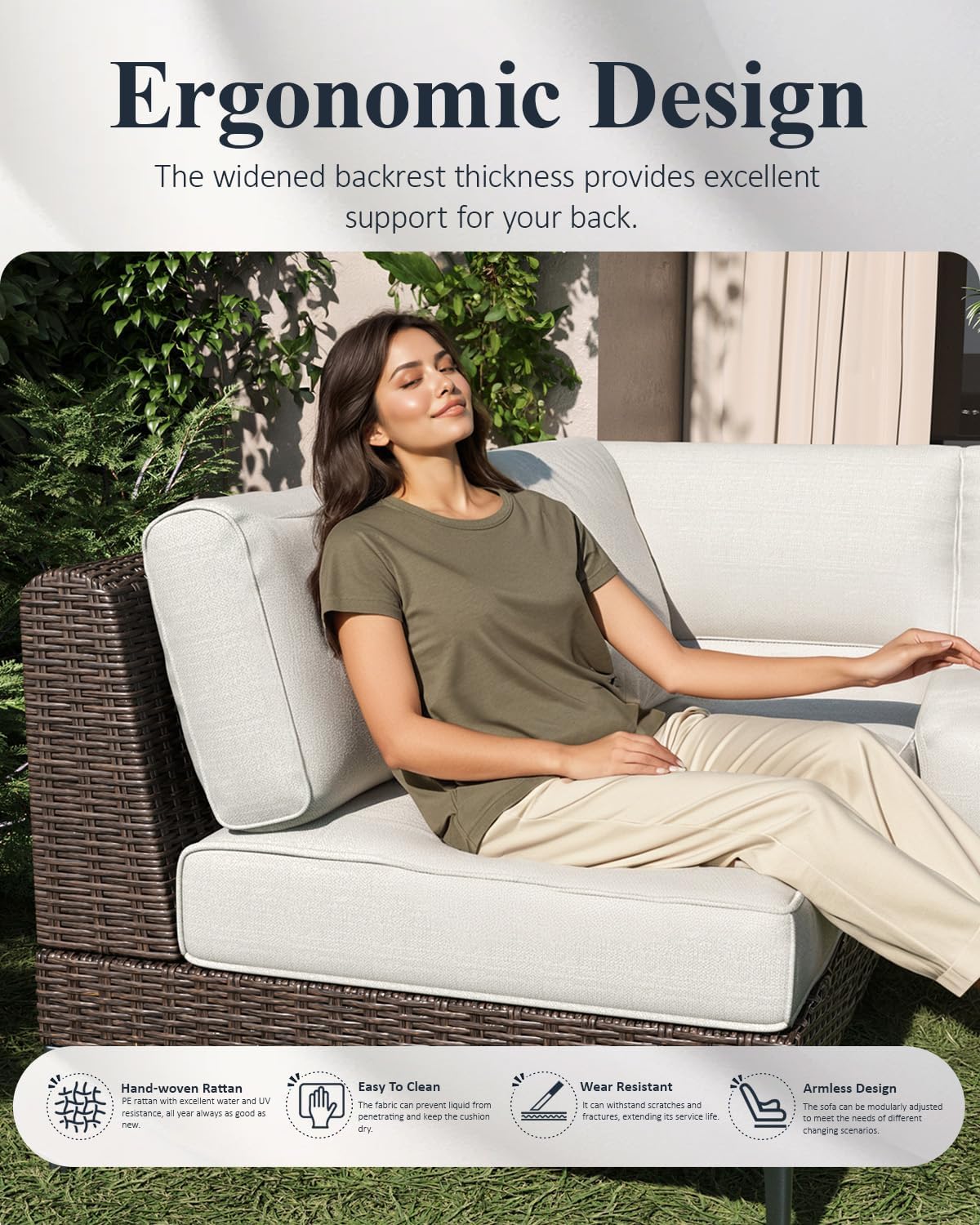 LayinSun 8-Piece Outdoor Modular Wicker Sectional Sofa with Fire Pit Table, Patio Furniture Conversation Set with Deep Seating and Thick Cushions