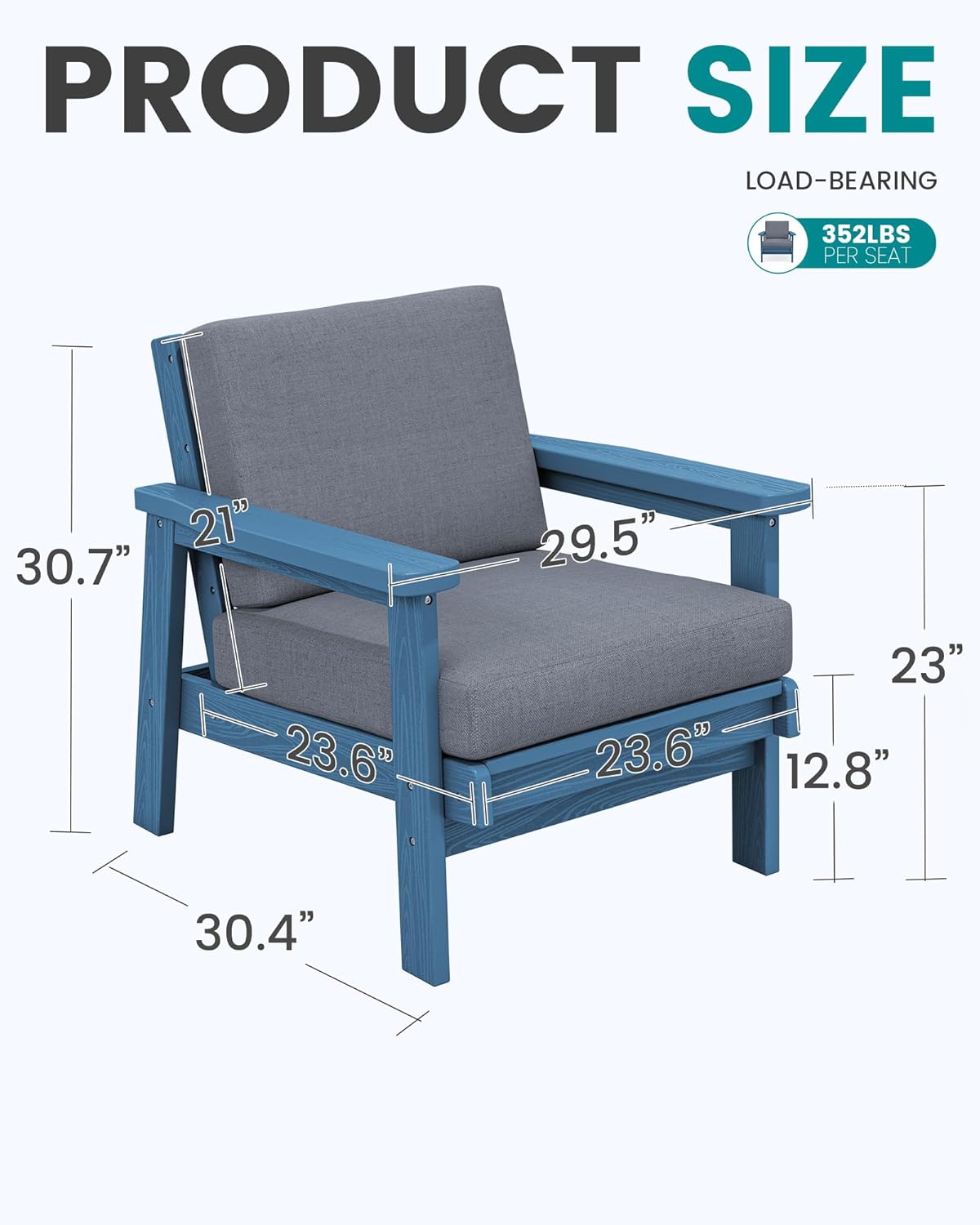 SERWALL HDPE Outdoor Couch Set of 2, Blue Frame and Grey Cushion