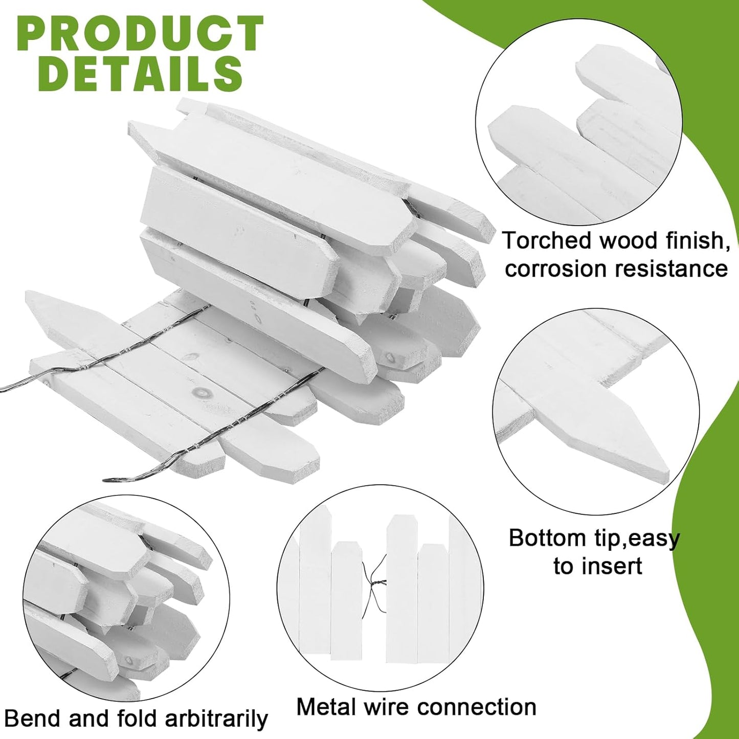 Soaoo 6 Pack Wood Garden Edging Border Outdoor Landscape Edging Flexible Decorative Garden Fence Border with White Gloves for Lawn Yard Tree Flower Bed Pathway (White)