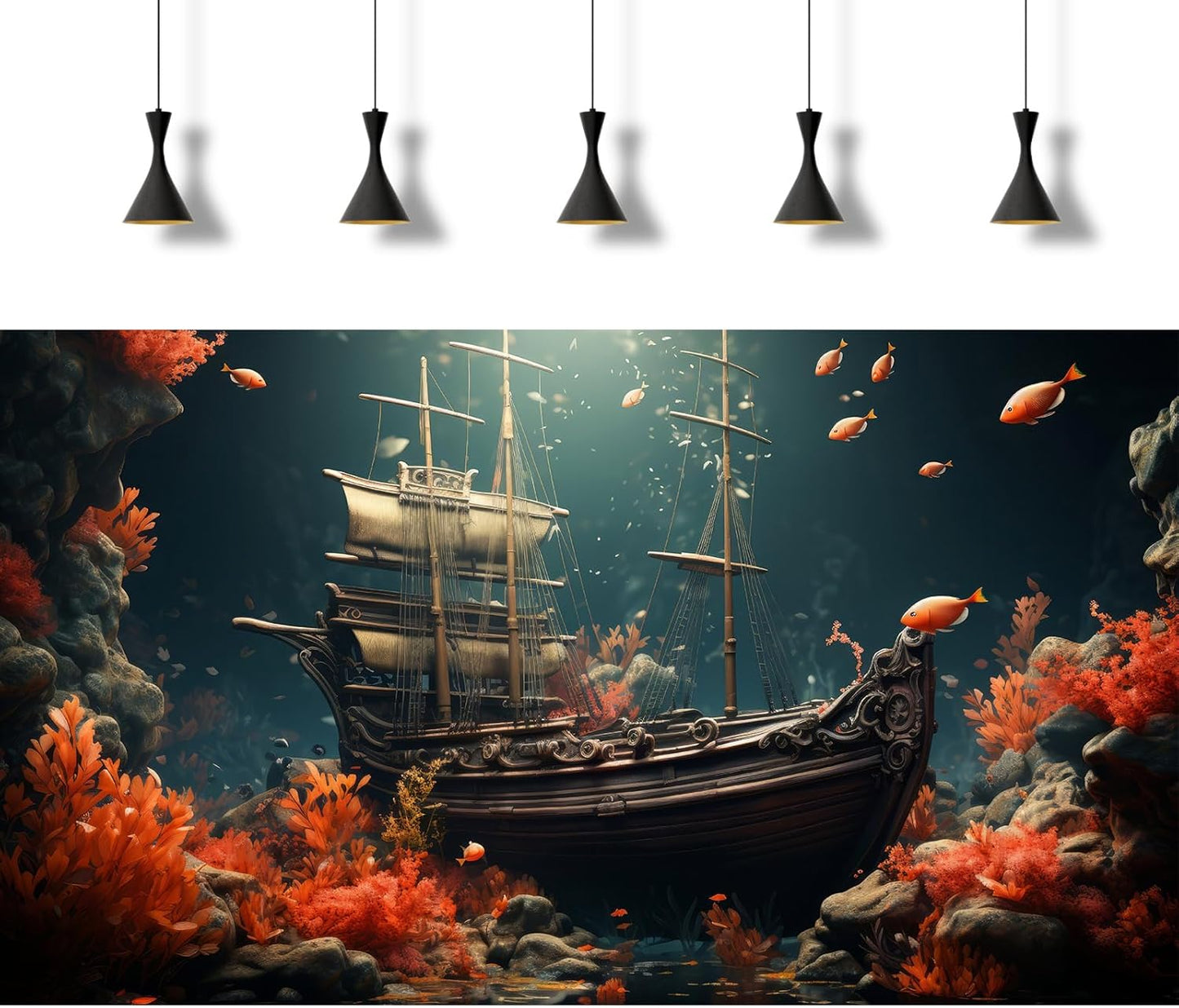 Pirate Shipwreck Aquarium Background Under The Sea Coral Reefs Fish Tank Background Underwater Sunken Ship Landscape Terrarium Background Tropical Sea Marine Life Aquarium Tank Background 36x24in