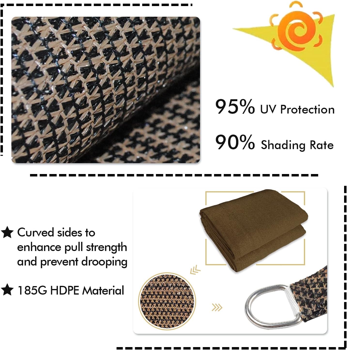 KANAGAWA Sun Shade Sail 10'x13' Brown Rectangle UV Block Canopy Awning Shelter Fabric Cloth Screen for Outdoor Patio Garden Backyard