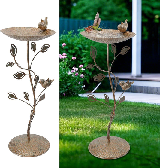 29.9" H Cast Iron Bird Baths for Outdoors, Vintage Pedestal Bird Bath with Bird Statues Metal Birdbaths Bird Feeder Bowl Tray Garden Yard Decoration, Copper