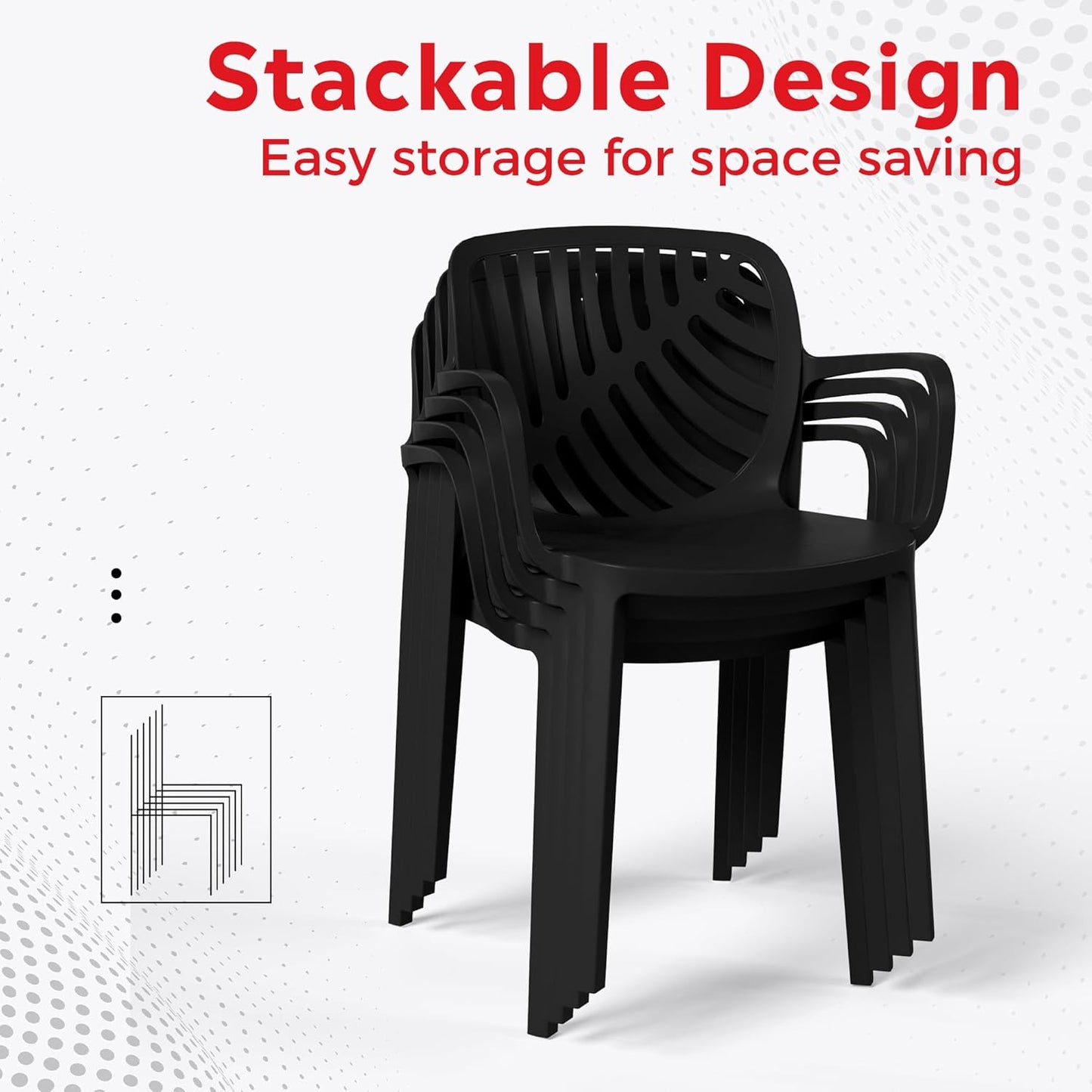 5 Piece Patio Furniture Set, HDPE Patio Square Bistro Table and Stackable Chairs Sets for 4, Outdoor Furniture All Weather for Backyard Poolside, Black