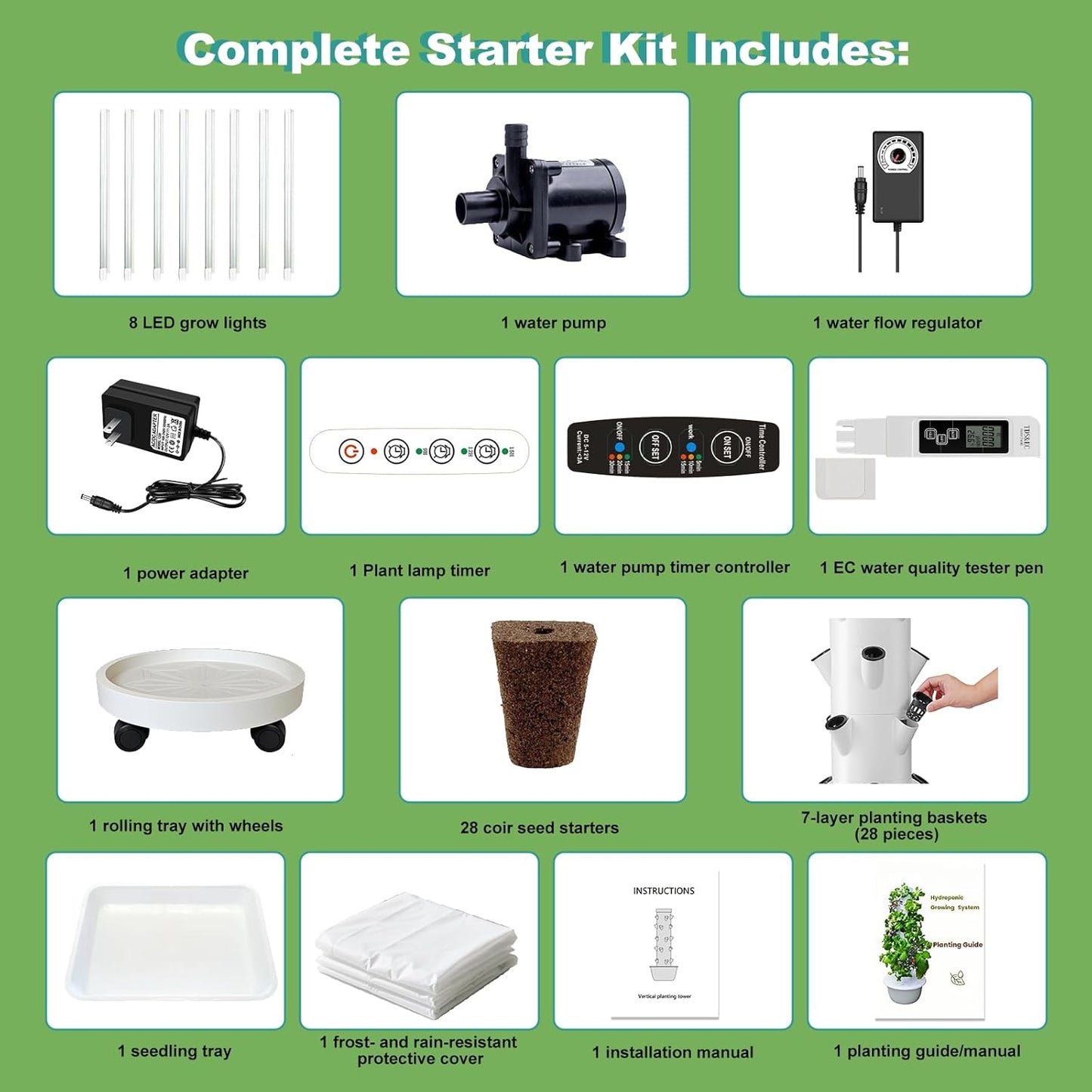 Hydroponic Growing System Kit with LED Grow Lights, Vertical Hydroponic Tower, Indoor Herb Garden, 28 Planting Pods,Lettuce Growing Garden