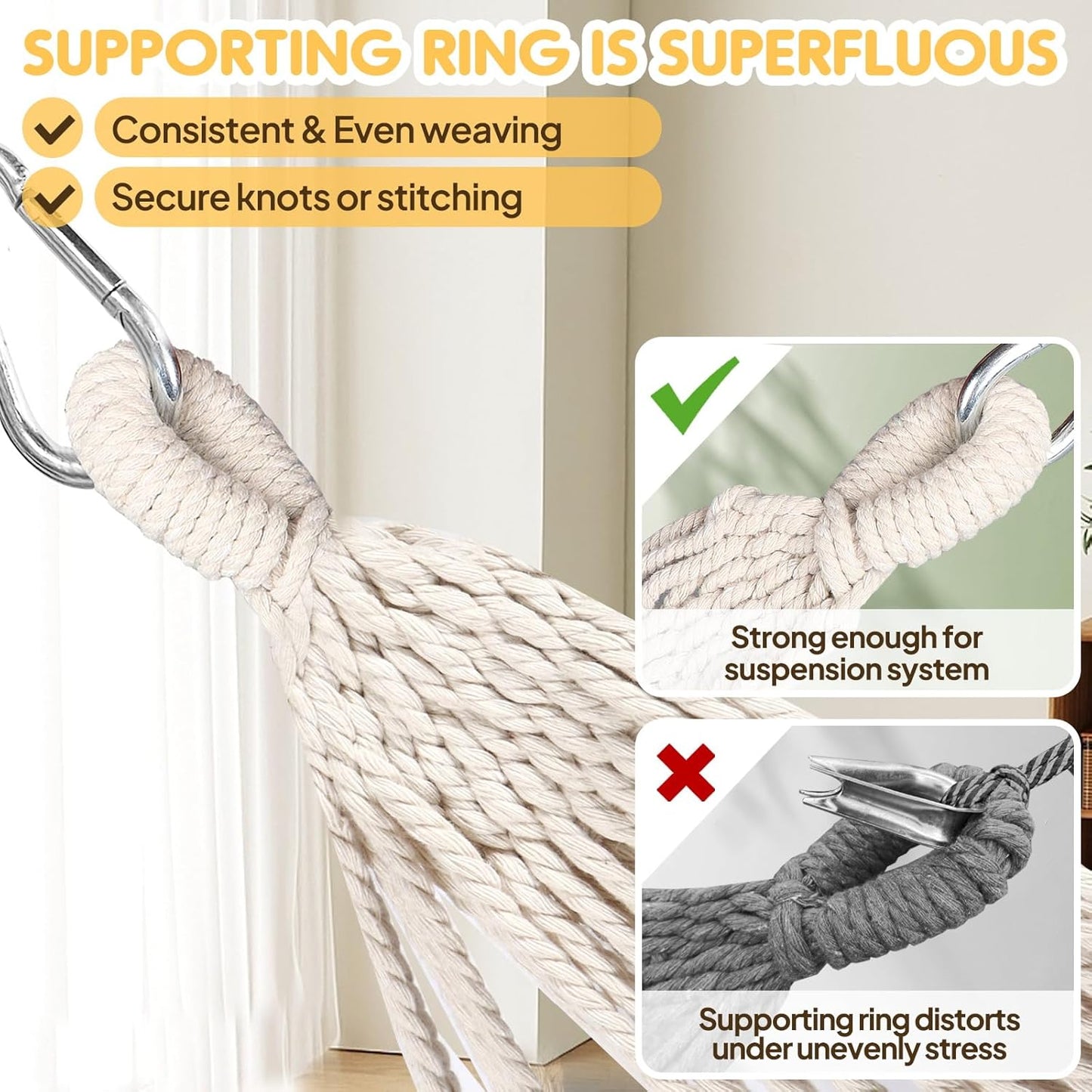 ANYOO Cotton Hammock Portable Camping Hammocks for Hanging Sturdy Garden Comfortable Fabric Hammock with Tree Straps Up to 660lbs with Travel Bag for Camping Outdoor/Indoor Patio Backyard