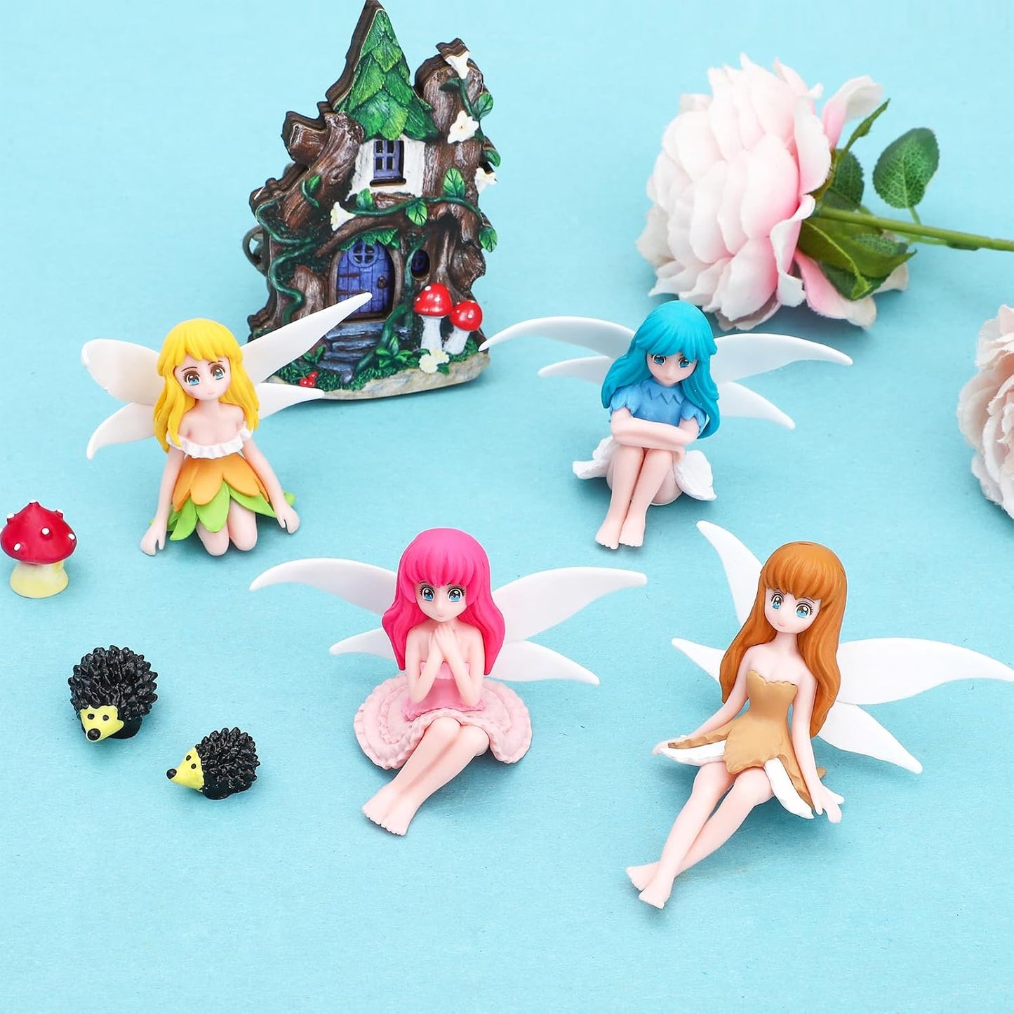 ONEST 8 Pieces Miniature Fairy Garden Accessories Small Fairy Figurines Hand Painted Fairies Figures for Car Decor Garden Flower Pot Birthday Cake Topper
