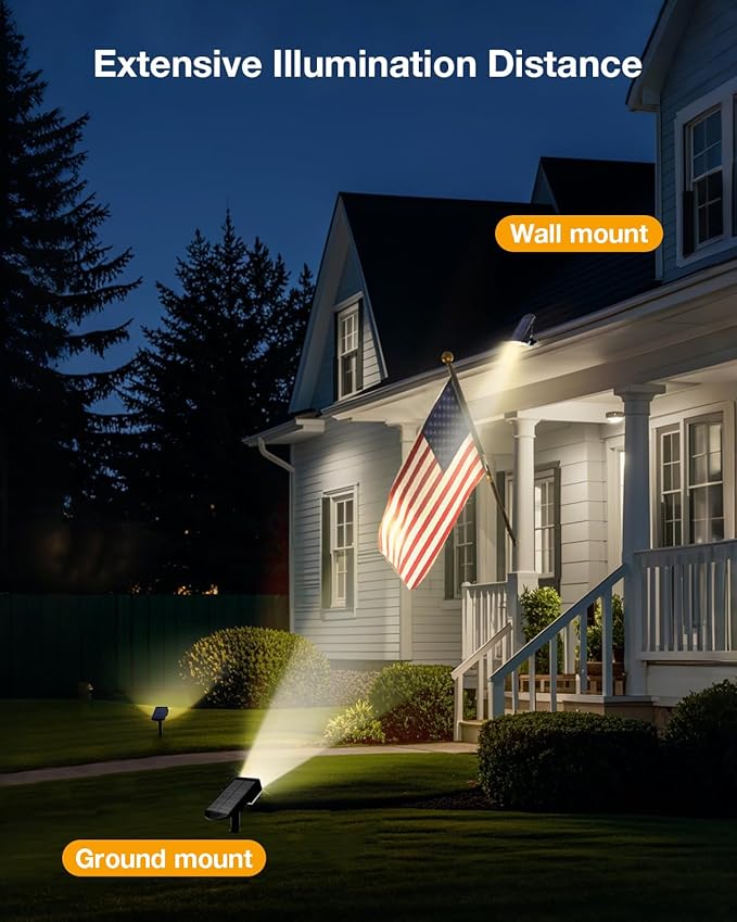 Solar Power Spotlight Outdoor Waterproof Landscape LED Accent Lighting for Yard, Tree, Plants, Walls, Path, Garden, Statues, Adjustable Brightness,Dusk to Dawn Long Lasting 4 Pack Warm White