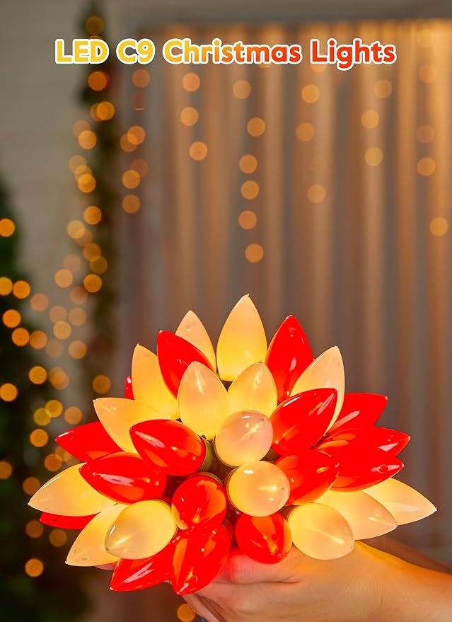 Brightown C9 LED Christmas String Lights, 66ft Vintage Outdoor Lights String with 100 Smooth Opaque Bulbs, Plug-in Waterproof Roofline Lights String for Outside Patio Christmas Holiday Decor