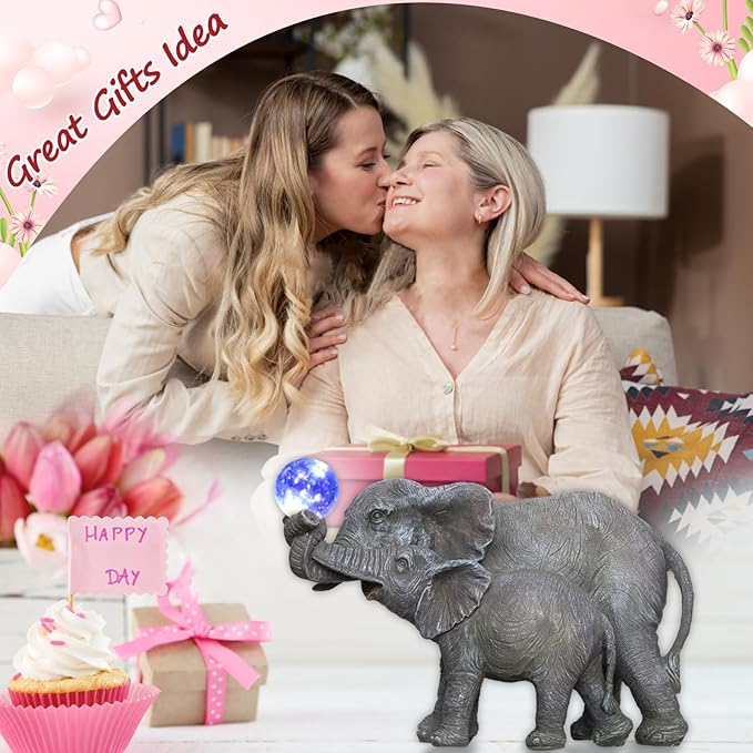 Solar Elephant Statues Lights for Outdoors Garden Decor, Large Outdoor Elephant Statues, Modern Elephant Resin Statue Decorations with Color-Changing Bulb, Unique Housewarming Gifts for Mom, Women