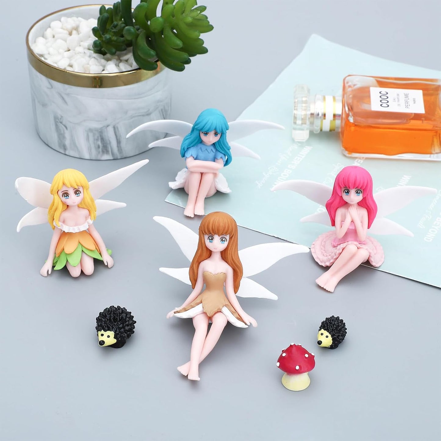 ONEST 8 Pieces Miniature Fairy Garden Accessories Small Fairy Figurines Hand Painted Fairies Figures for Car Decor Garden Flower Pot Birthday Cake Topper