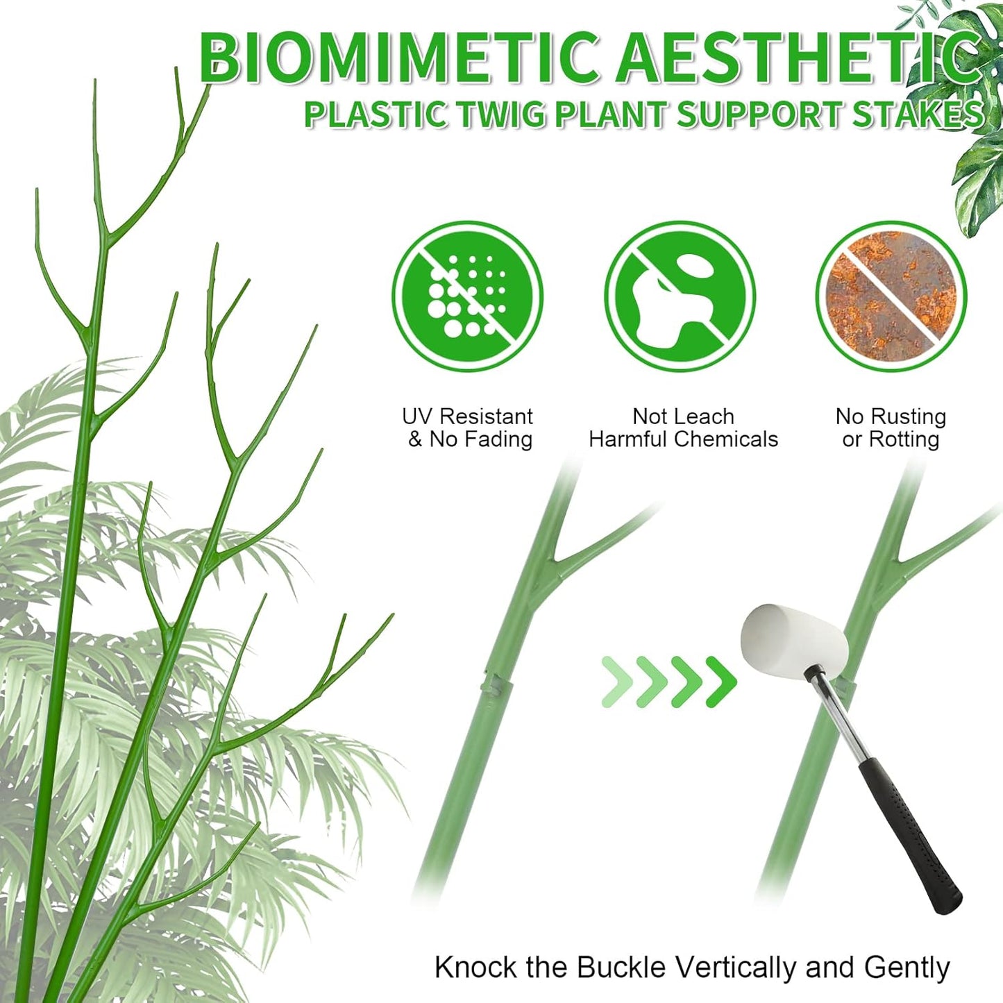 6 Pack 27.56" Detachable Twig Plant Support Stakes Set, Blends in to Plant, Branch Plant Sticks with Orchid Clips Twist Plant Ties, Twig Trellis for Indoor Outdoor Plants Potted Plants Flower