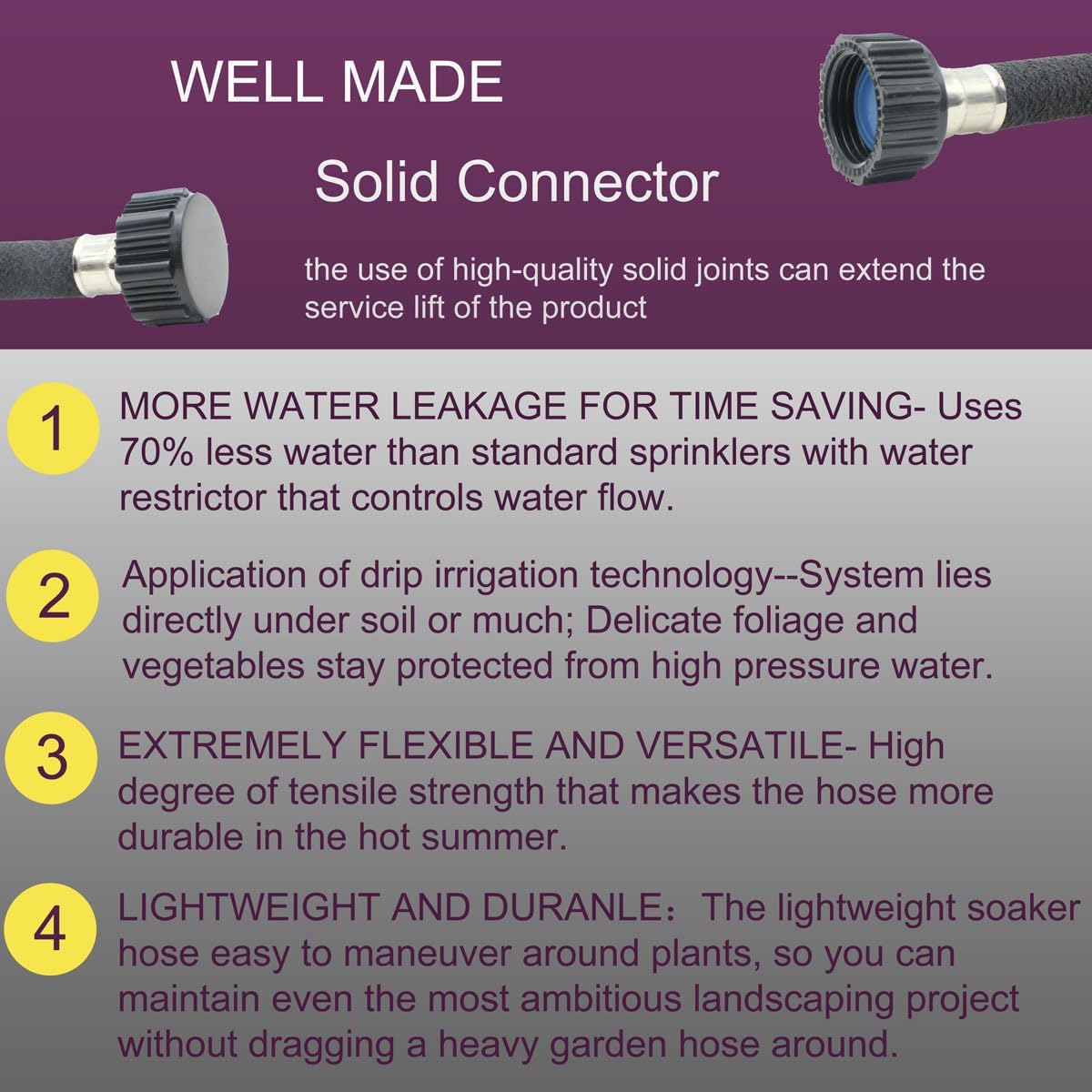 Short Soaker Hose 15ft - Garden Rubber Soaking Drip Hoses 5/8" Saving 70% Water Garden Hose, Drip Irrigation Round Hose for Lawn Yard, flower beds