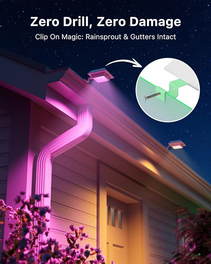 Color Changing Solar Gutter Lights Outdoor Waterproof 12 LED Clip On Gutters Light for Rainspout, Fence, Rail, Wall, Deck, Garden, Yard, Garage, Patio, Pool, Decoration to Create Memorable Moments