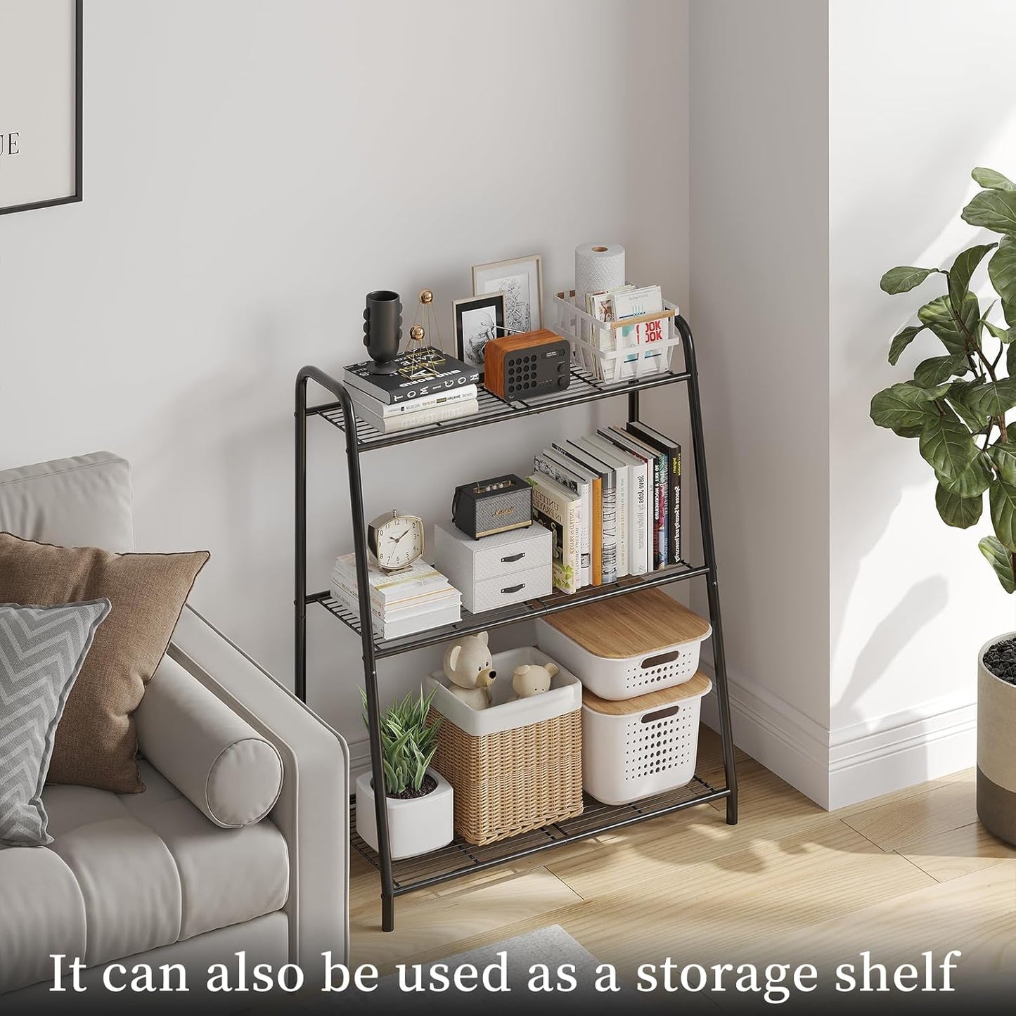 Metal Plant Stand Indoor Outdoor for Multiple Plants,3 Tier Plant Shelf,Large Heavy Duty Flower Holder Ladder Plant for Living Room, Patio, Balcony (Black)