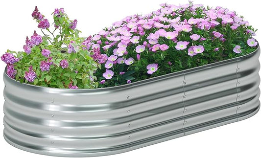 zizin Galvanized Raised Garden Bed Metal Oval Raised Garden Beds Outdoor Planter Box for Vegetables (6x3x1.3FT, Silver)