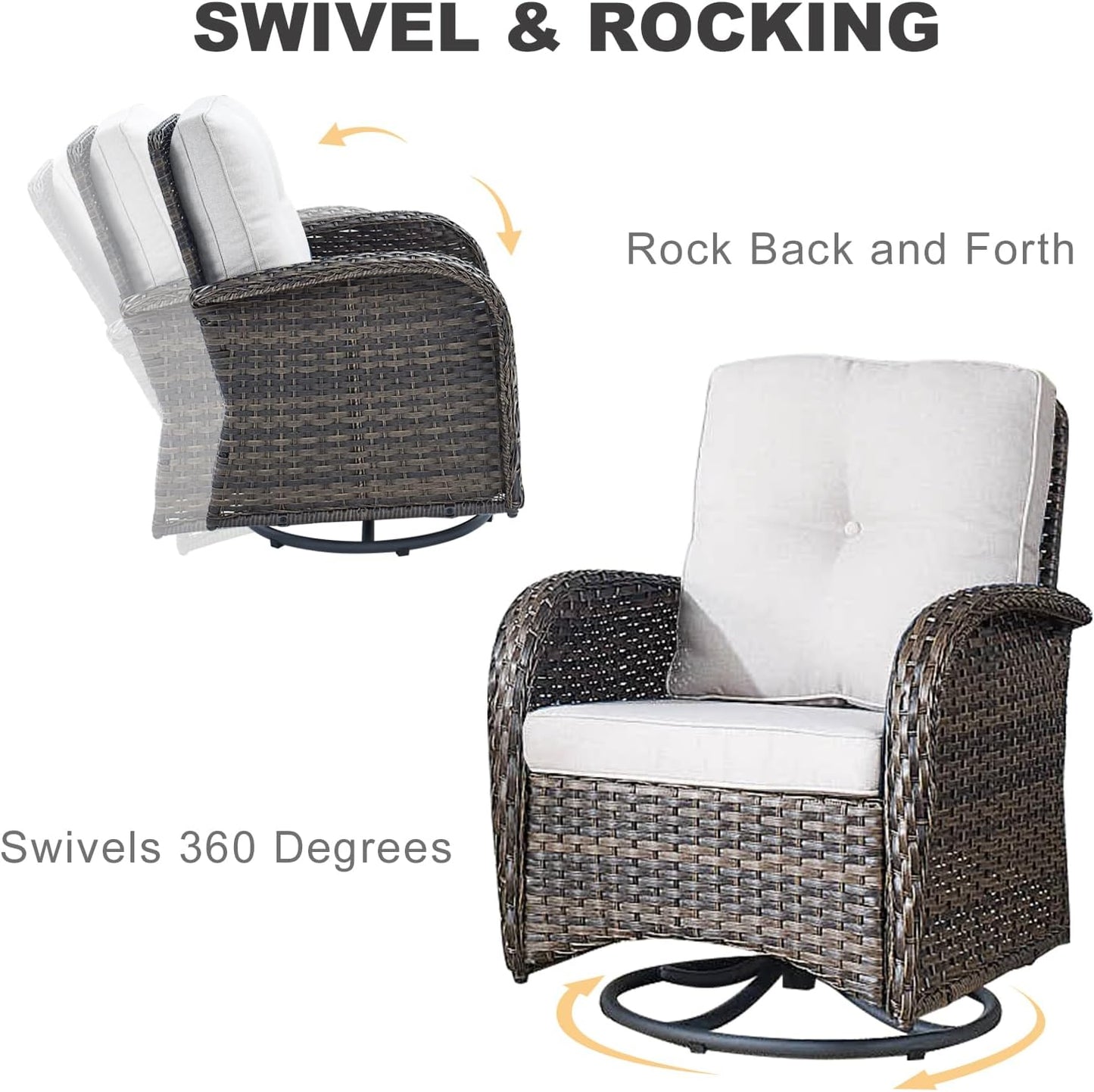 HUMMUH 5-Piece Patio Furniture PE Wicker Outdoor Conversation Set,All-Weather Rattan Swivel Rocker Chairs with Outdoor Couch Tables for Backyard,Poolside,Deck