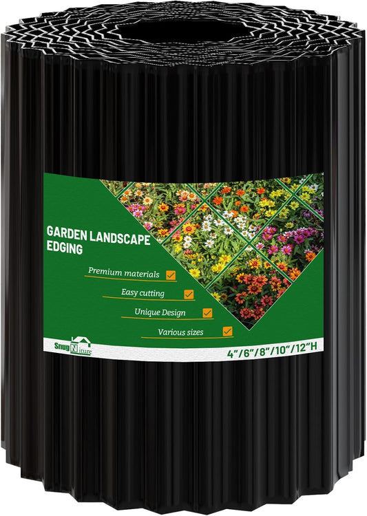 SnugNiture Corrugated Metal Garden Edging,10" x 20' Sturdy Lawn Edging Border,Landscape Edging Border for Lawn, Flower Bed,Garden and Yard(Black)