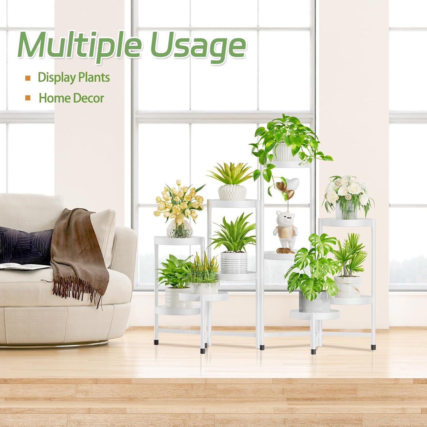 iDavosic.ly Plant Stand Indoor Outdoor, 10 Tier Corner Metal Flower Display Holder Shelf, Folding Tall Orchid Rack for Patio Balcony Porch Garden Living Room House, White