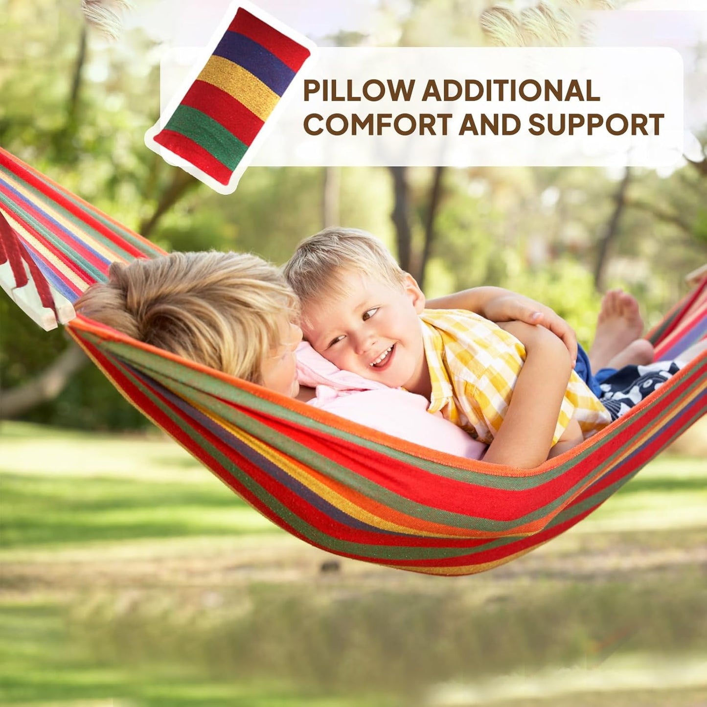 Chihee Cotton Hammock Large Soft Breathable Camping Hammock Holds Up to 660lbs Portable Tree Hammock with Detachable Spreader Bar Pillow 2 Strong Webbings 2 Carabiners Patio Garden Indoor Outdoor