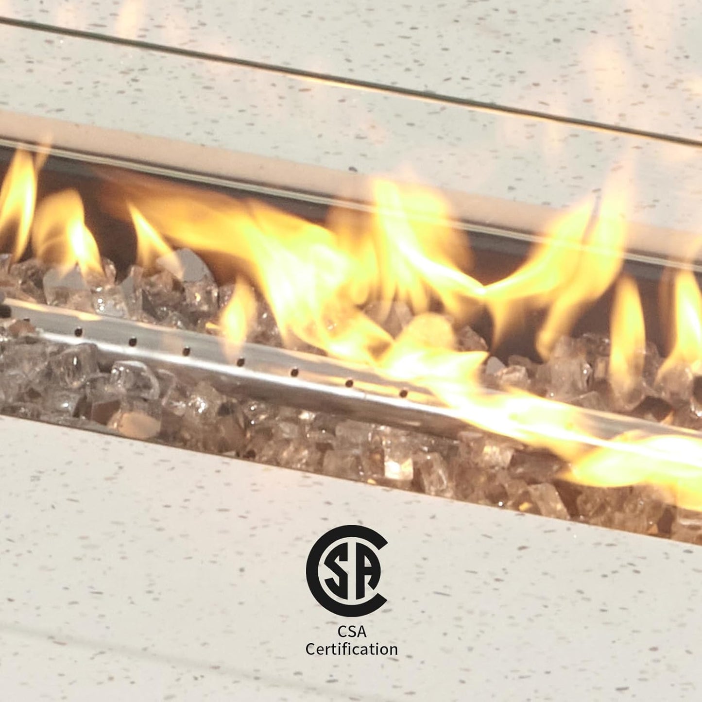 COSIEST Outdoor Propane Fire Pit Table, 56" x 28" Rectangle Terrazzo White Concrete-Like Finish, CSA Certified, 50,000 BTU Stainless Steel Burner w Transparent Gray Fire Glass, Wind Guard, Raincover