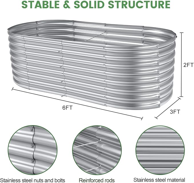 Land Guard 6×3×2ft Galvanized Raised Garden Bed Kit, Galvanized Planter Raised Garden Boxes Outdoor, Oval Large Metal Raised Garden Beds for Vegetables…