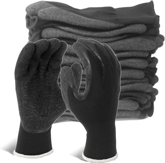 Evridwear Crinkle Latex Rubber Hand Coated Safety Work Gloves for Men Women General Multi Use Construction Warehouse Gardening Assembly Landscaping (L-Size) 12 Pairs Pack