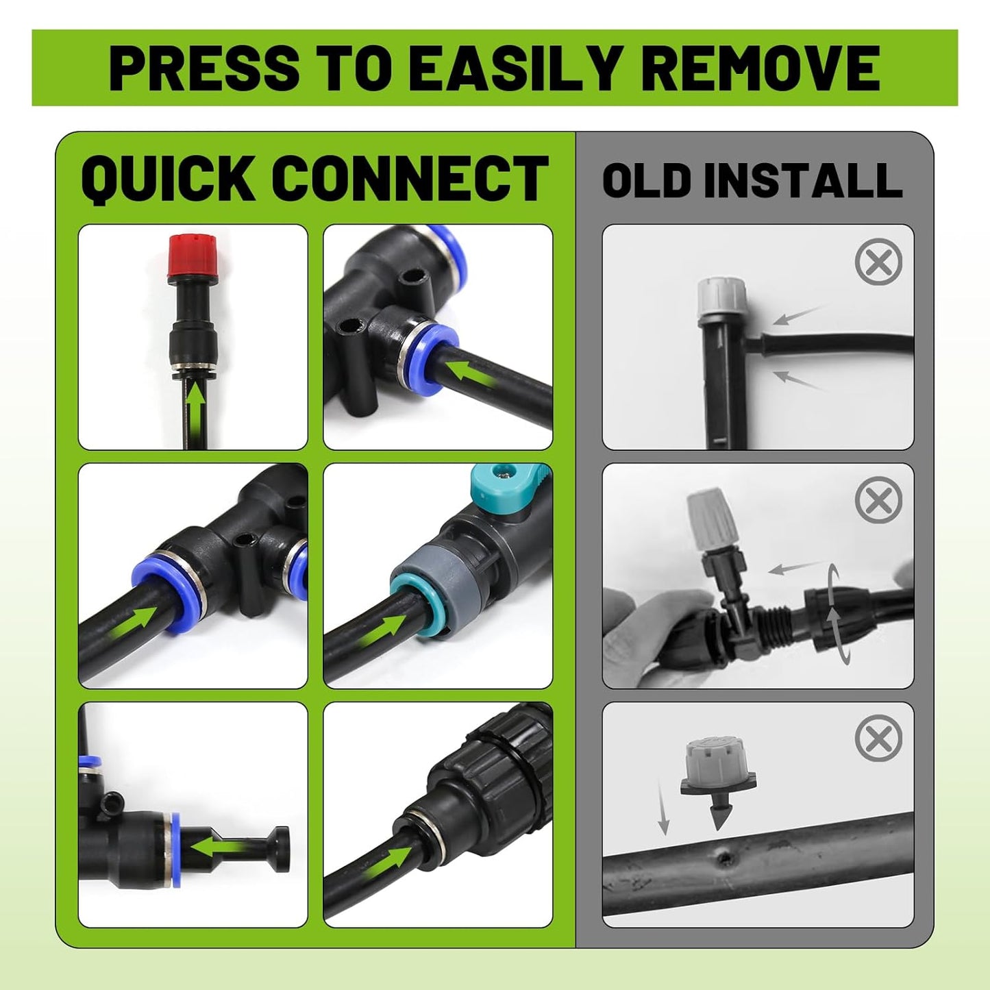 Drip Irrigation Kit - 100 FT. Hose Sprinkler System with 360° nozzles and T-connectors for Gardens, lawns, Plants, Flower beds, Trees, patios and hydroponics (24 360° nozzles + 24 T-connectors)