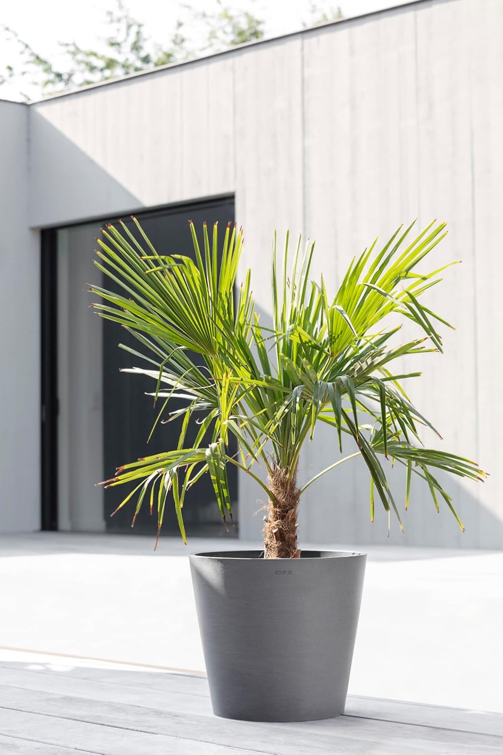 Ecopots Amsterdam Durable Modern Round Indoor/Outdoor Recycled-Based Composite Flower Pot Planter, Grey, 16"