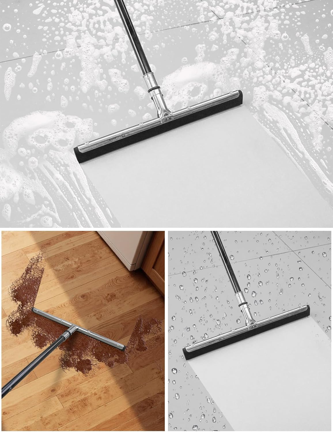 ROLLINGDOG 17.5" Foam Floor Squeegee with Dual EDPM Blades Attachable Extension Pole for Window,Floors and Tile Cleaning