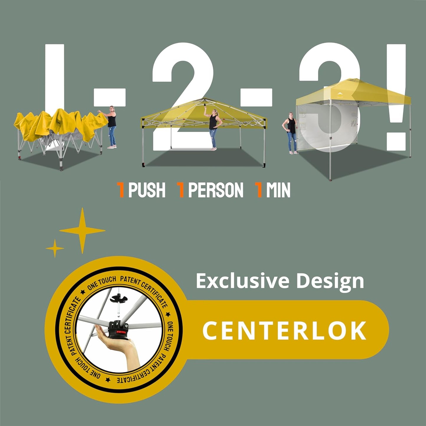 CROWN SHADES 10x10 Pop Up Canopy with 1 Side Wall - Beach Tent with One Push Setup - Outdoor Sun Shade for Events, Parties, Camping - Gazebo with STO-N-Go Cover Bag (Yellow)