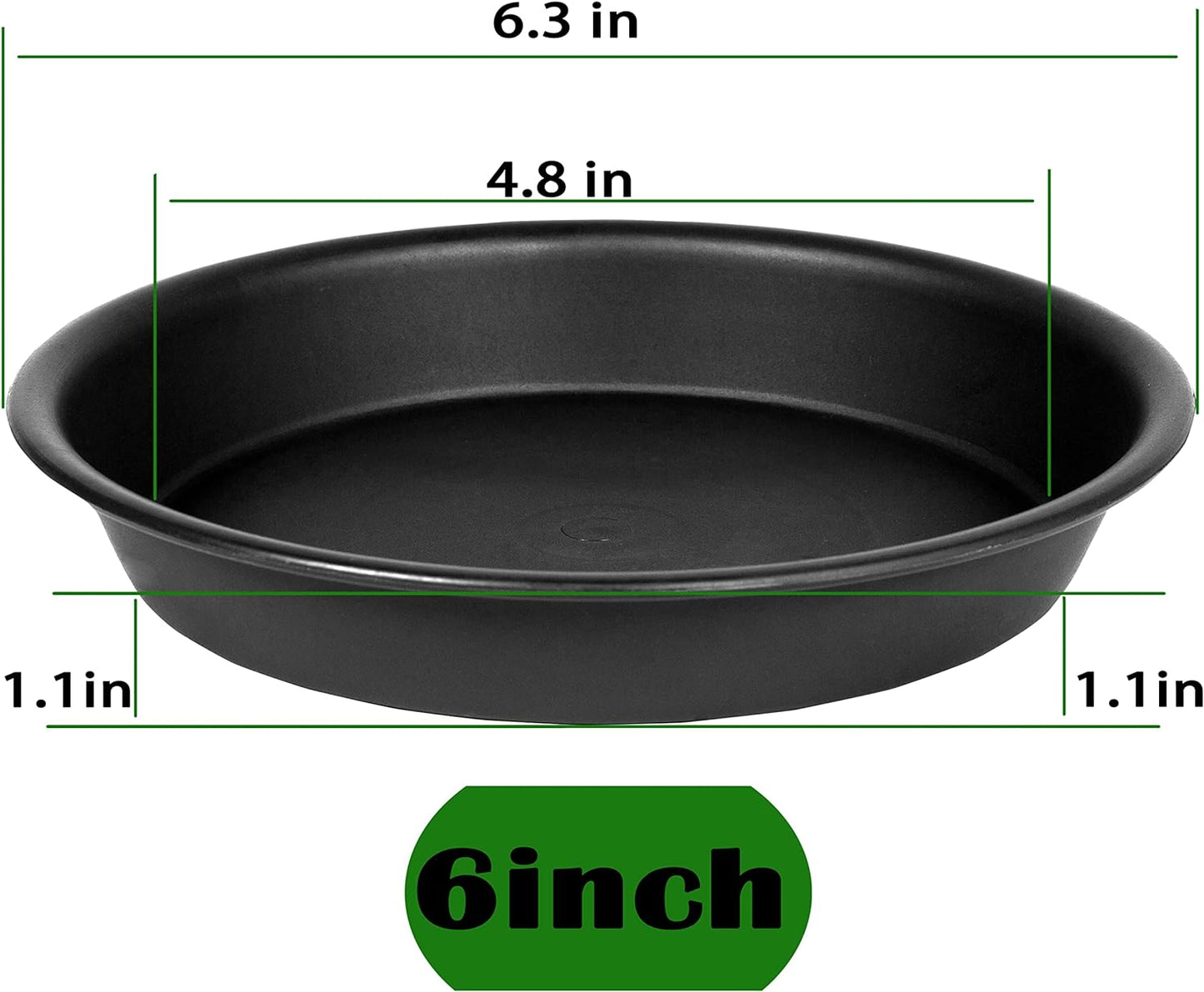 6 Pack 6 inch Plant Saucer Tray, 4 6 8 10 12 15 17 19 inch Plant Saucers, Heavy Duty Plastic Plant Saucers for Indoors, Bird Bath Bowls, Flower Plant Water Trays for pots Planter (6", Black)