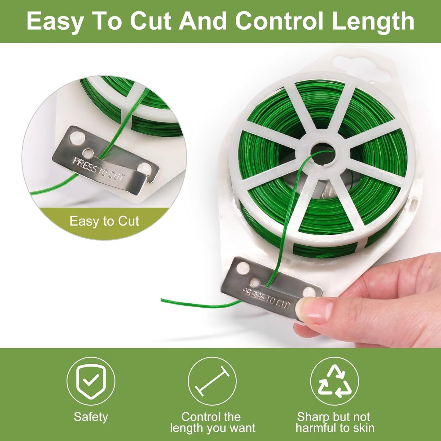 SumDirect Plant Ties,656FT/200m Green Garden Twist Ties with Cutter for Gardening Plants Growth and Care,Plant Garden Twine Wires for Office Home Cable Organization (656 Feet / 200 Meters(1 Roll))
