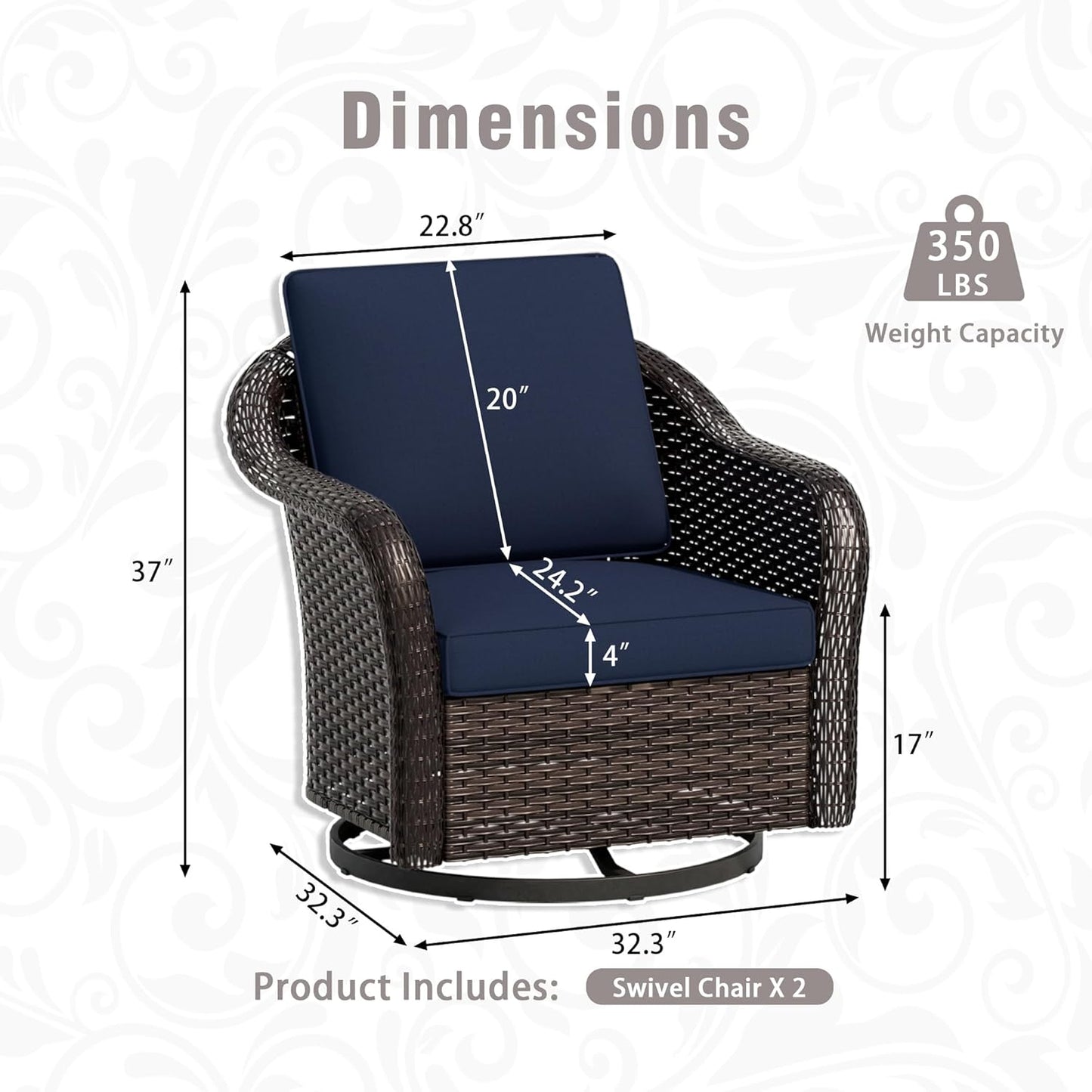 3 Piece Patio Wicker Conversation Set, All-Weather Use Outdoor Wicker Loveseat with 2 PE Rattan 360 Swivel Chair, Ideal for Porch, Backyard, Balcony, Poolside, Blue